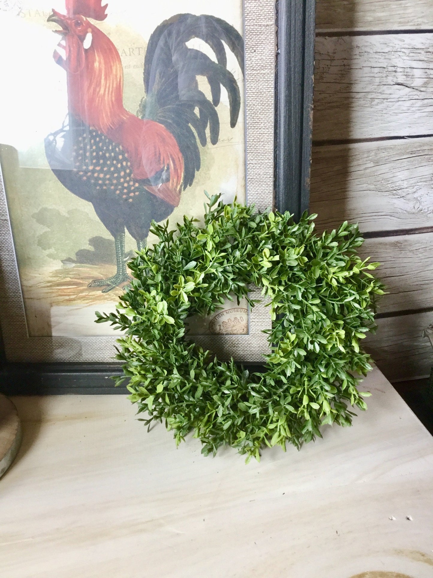 Boxwood Wreath, Boxwood Candle Wreath, Mini Wreath, Farmhouse Wreath, Window Wreath, kitchen Cabinet Decor