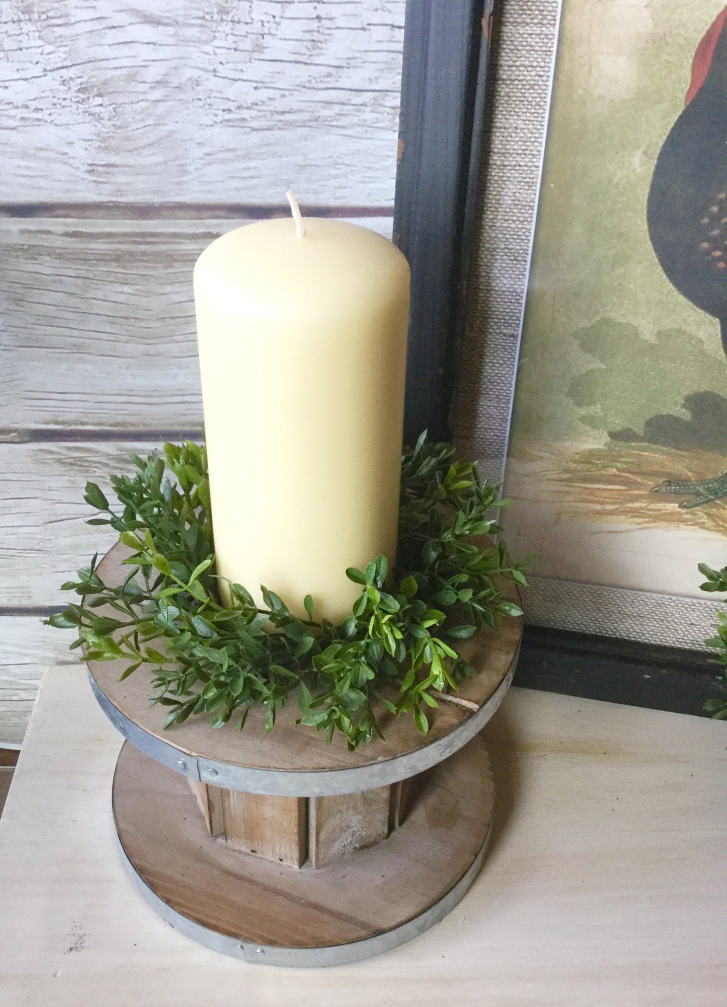 Set of 2 Boxwood Candle Wreath, Boxwood Wreath, Farmhouse Candle Wreath, Window Wreath