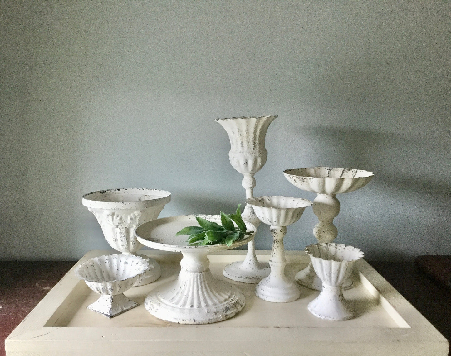 White Pedestal Candle Holder, White Metal Vase, Pillar Holders, Farmhouse Home Decor, Urn, Plant Stand