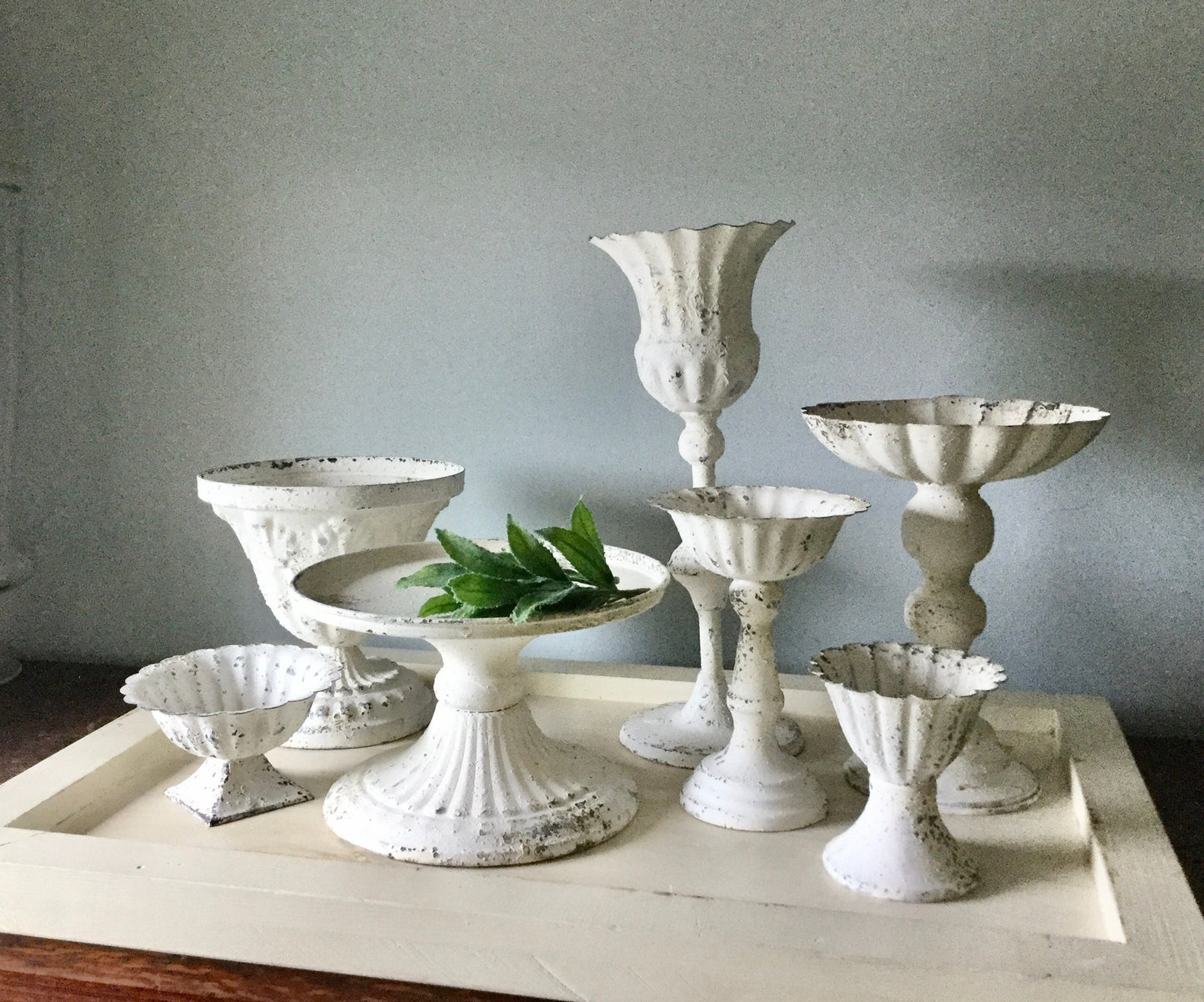 White Pedestal Candle Holder, White Metal Vase, Pillar Holders, Farmhouse Home Decor, Urn, Plant Stand