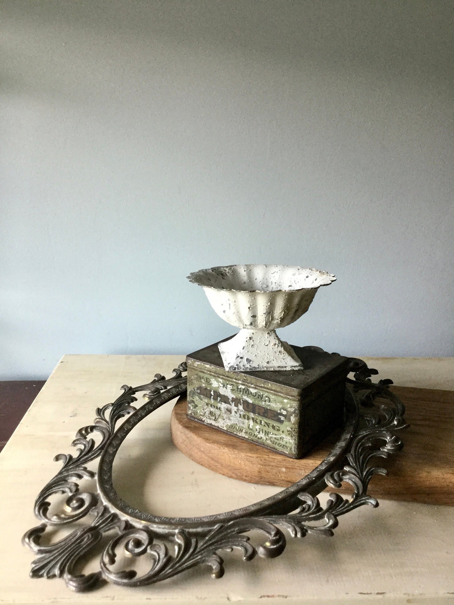 White Pedestal Candle Holder, White Metal Vase, Pillar Holders, Farmhouse Home Decor, Urn, Plant Stand