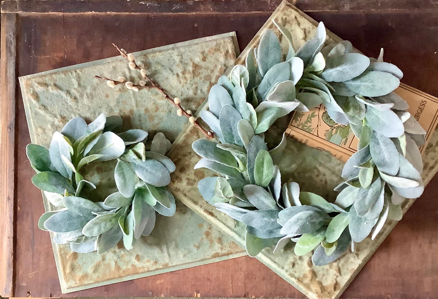 Lambs Ear Wreath, Wedding Decor, Kitchen Cabinet Decor, Greenery Wreath, Mini Window Wreath, Farmhouse Decor