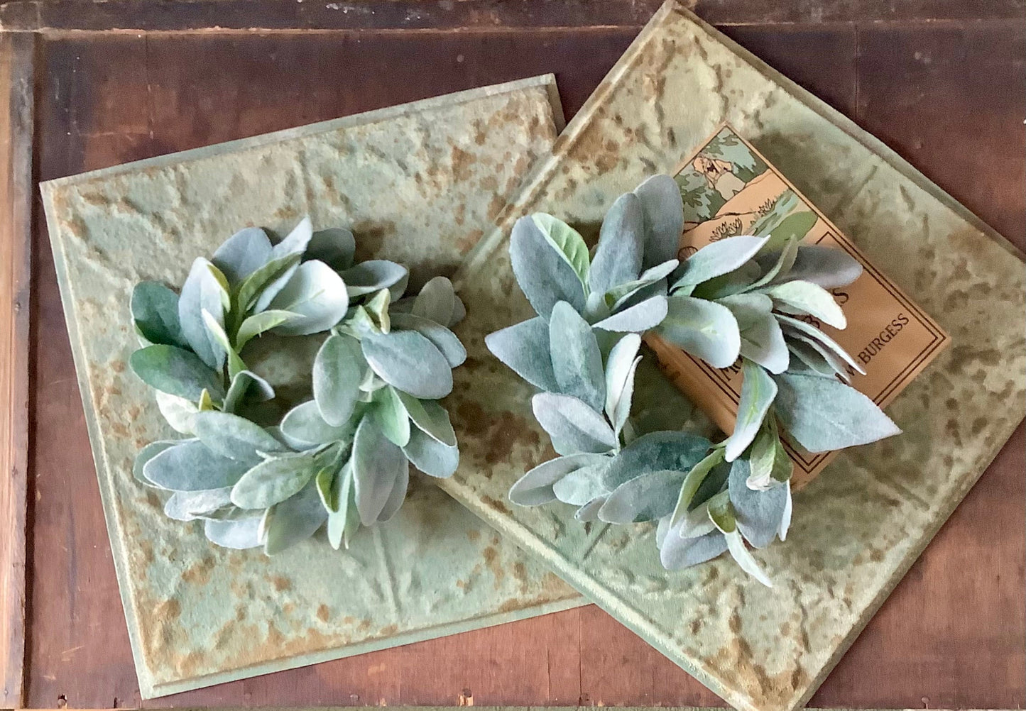 Lambs Ear Wreath, Wedding Decor, Kitchen Cabinet Decor, Greenery Wreath, Mini Window Wreath, Farmhouse Decor