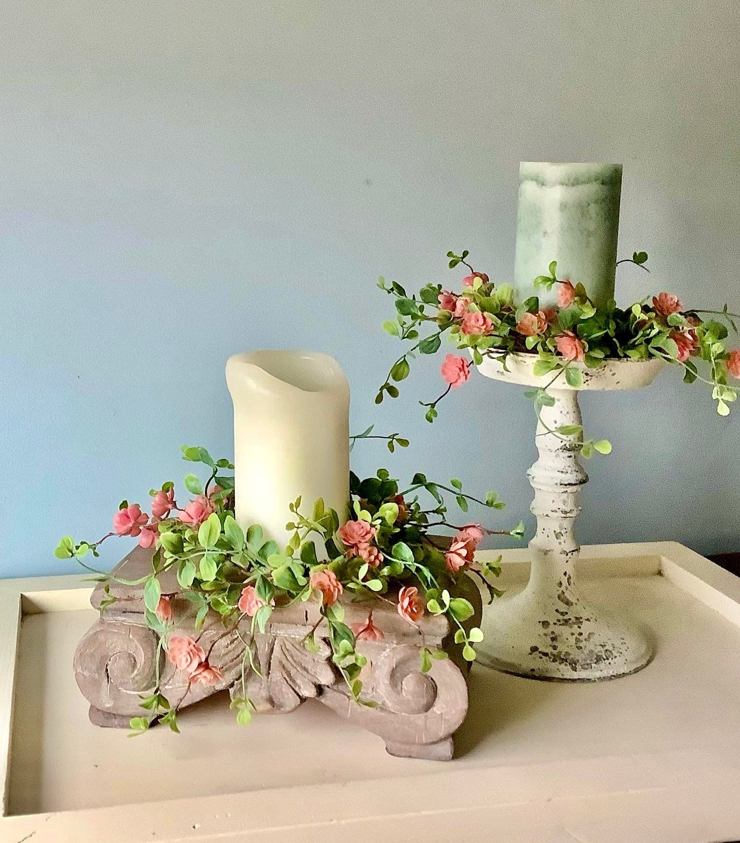 Spring Candle Wreath, Pink Vine Wreath, Summer Wreath, Pink Mini Wreath, Mothers Day Gift, Easter Decor