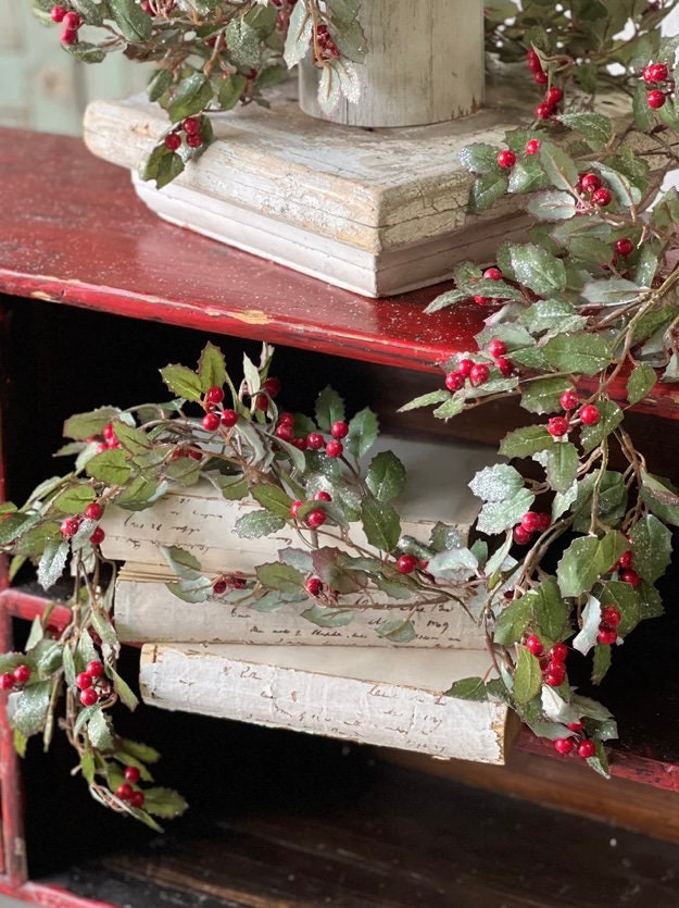Christmas Holly Berry Garland | Christmas Holly Garland | Red and Green Garland | Christmas Mantle Garland