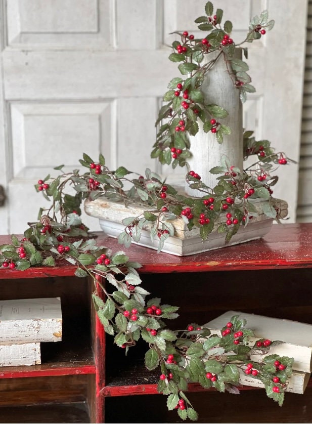 Christmas Holly Berry Garland | Christmas Holly Garland | Red and Green Garland | Christmas Mantle Garland