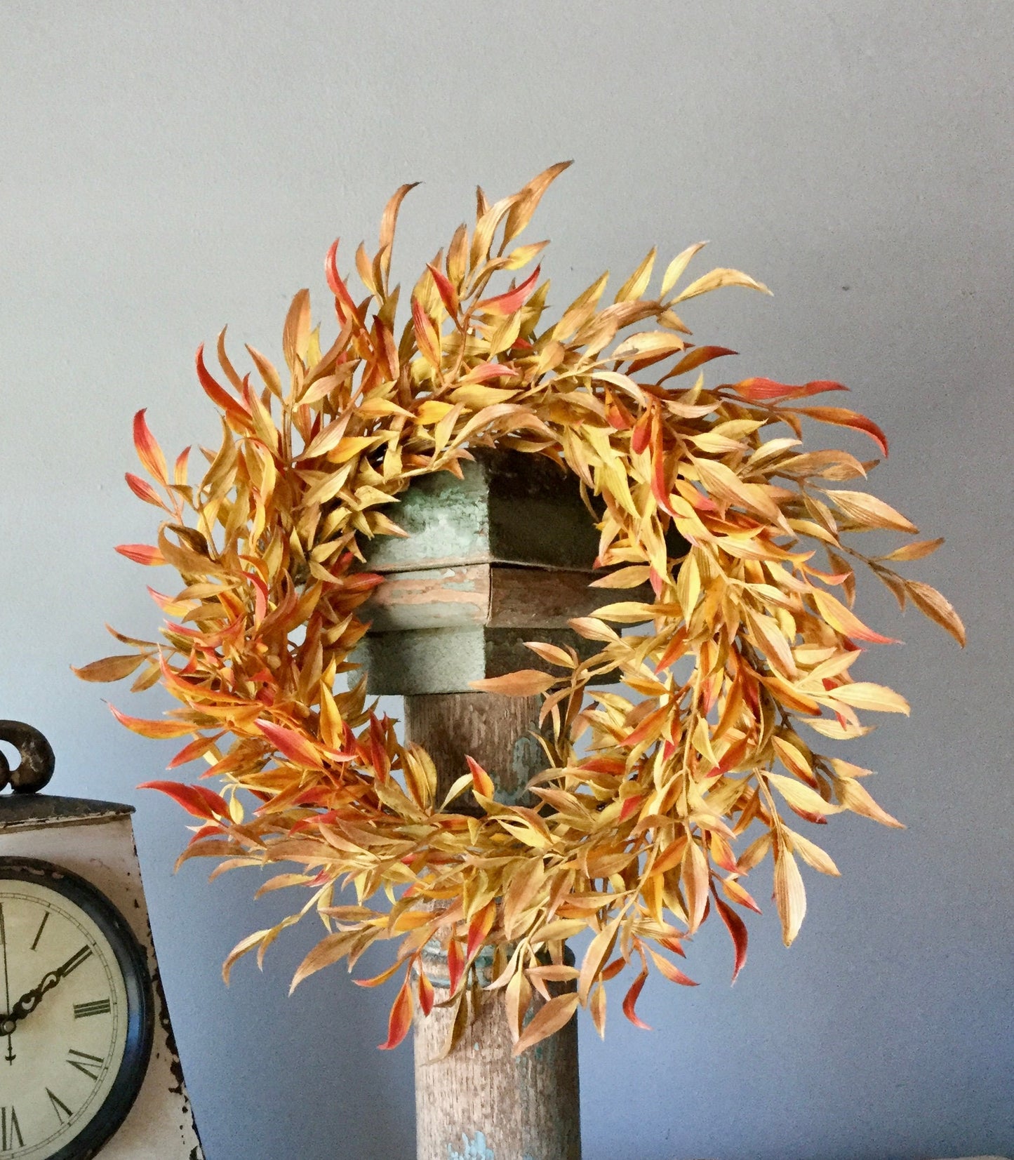 Fall Candle Wreath Ring, Farmhouse Decor, Harvest Table, Apartment Door Decor, Thanksgiving Table Decor, Kitchen Cabinet Wreath