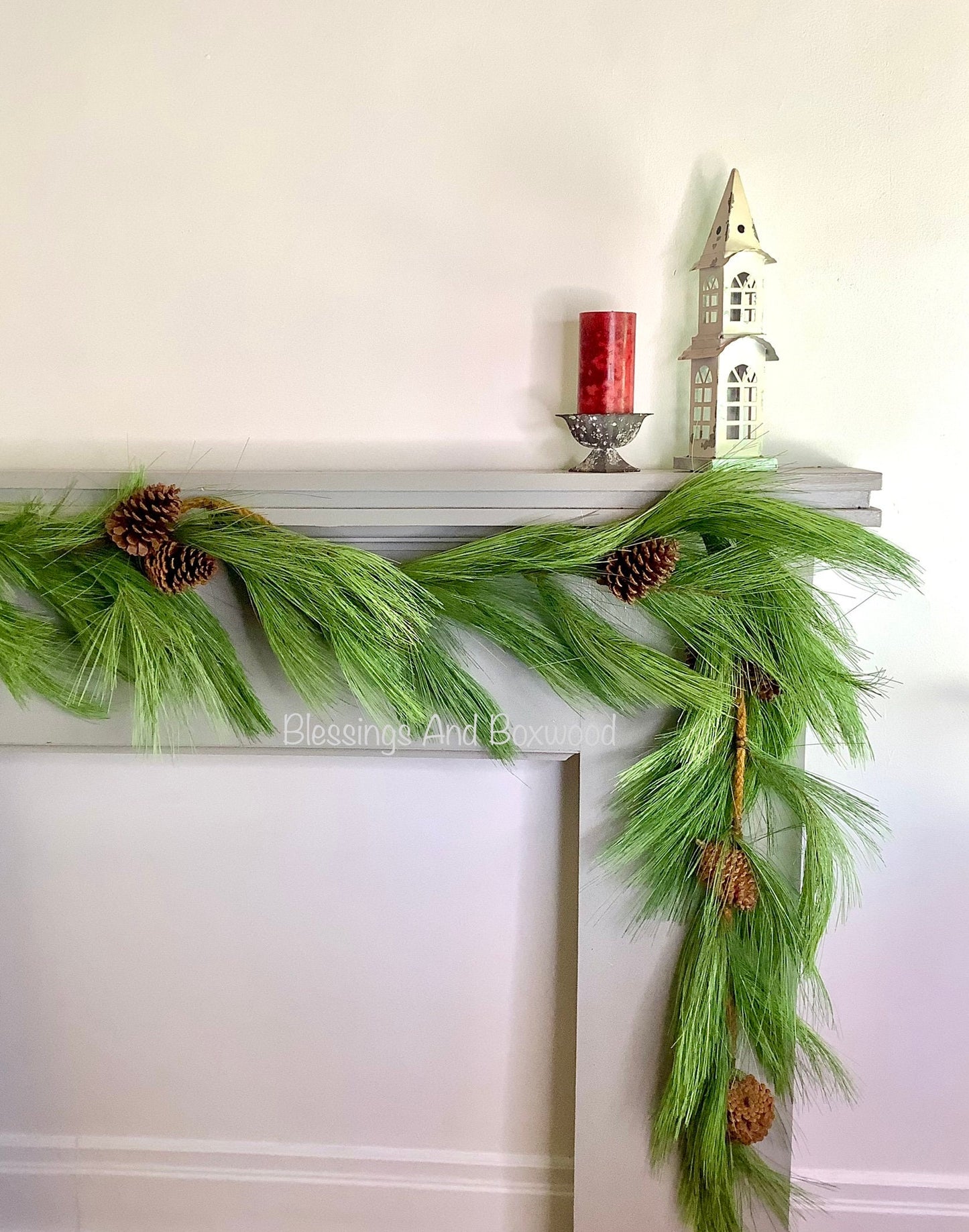 9’ Long Needle Pine Garland, Rope Garland, Christmas Garland for Mantle, Pine Garland, Fireplace Decor, Cedar Garland