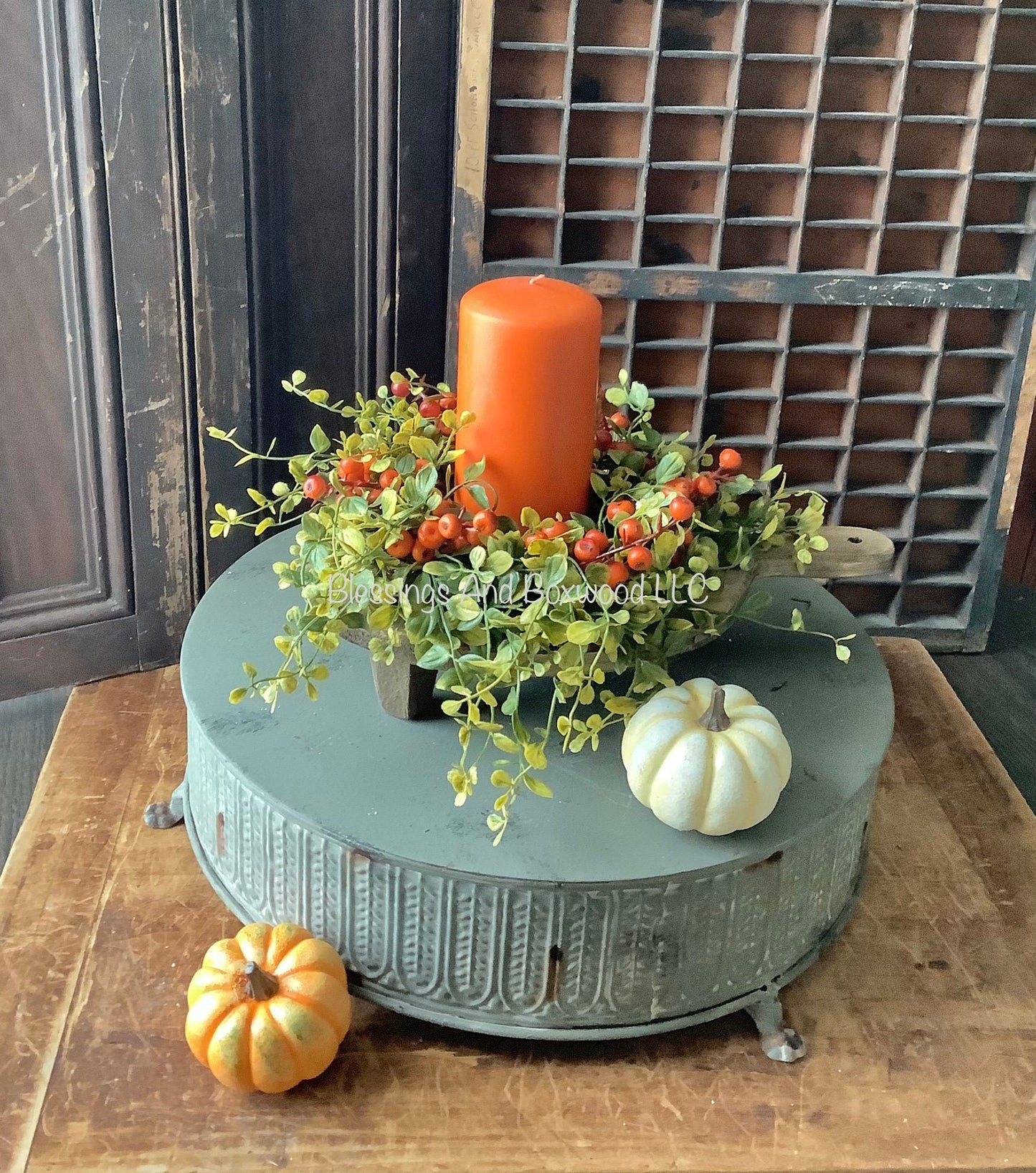 Fall Candle Wreath Ring, Fall Farmhouse Decor, Kitchen Cabinet Wreath, Fireplace Mantle Decor, Thanksgiving Tablescape, Harvest Decor