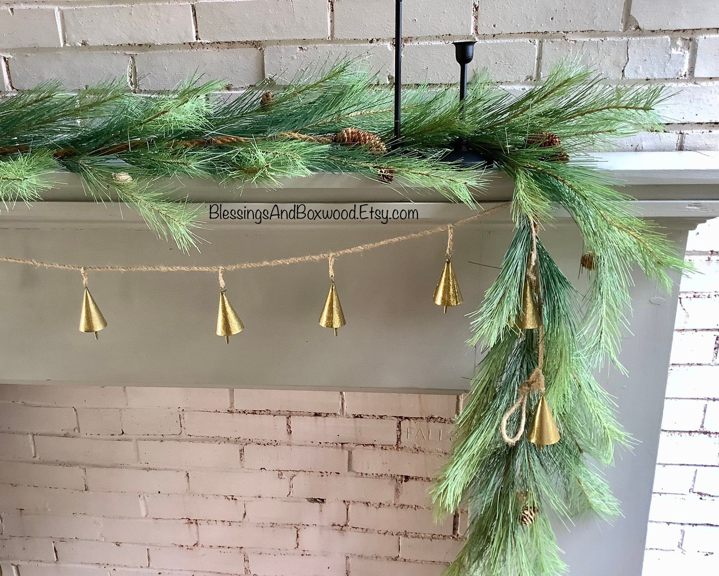 Jingle Bells Garland, Sleigh Bells Garland, Bells on a Rope, Gold Bells Garland for Mantle