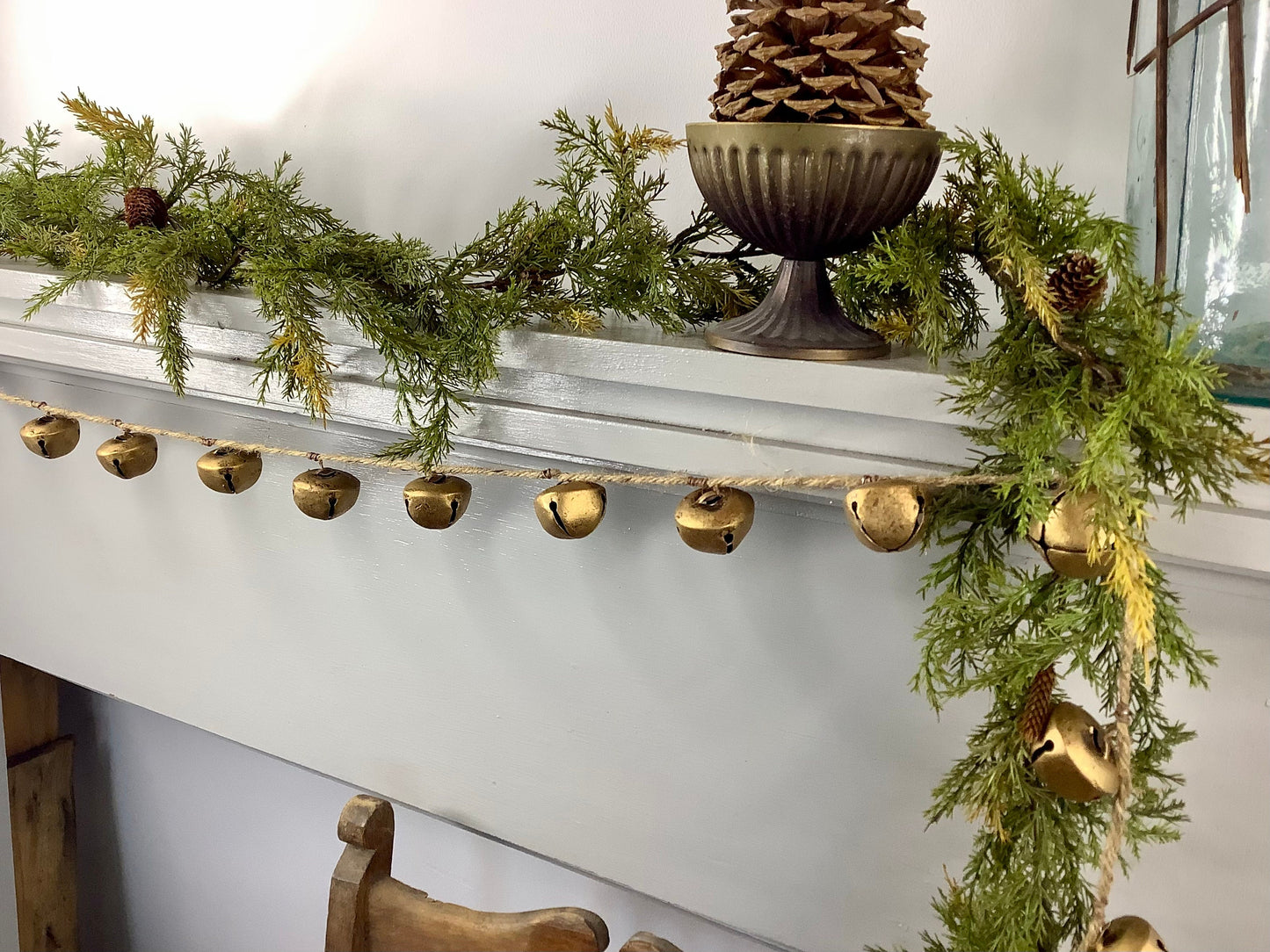 Gold Sleigh Bells Garland, Jingle Bells Garland, Bells on a Rope, Gold Bells Garland for Mantle