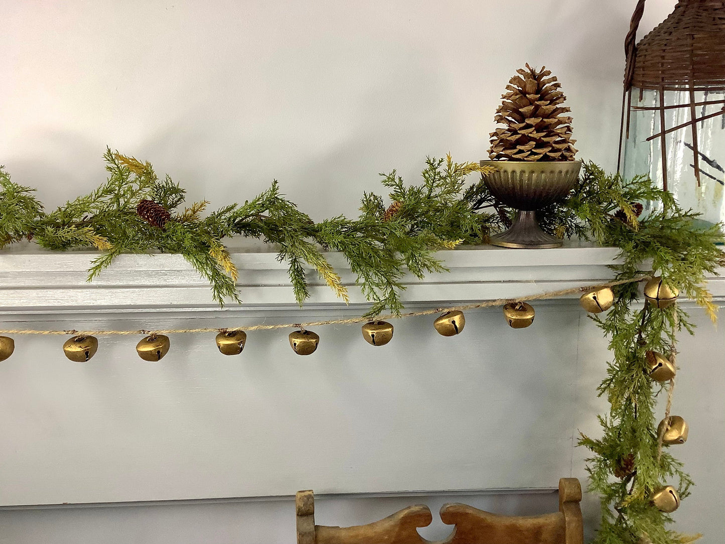 Gold Sleigh Bells Garland, Jingle Bells Garland, Bells on a Rope, Gold Bells Garland for Mantle