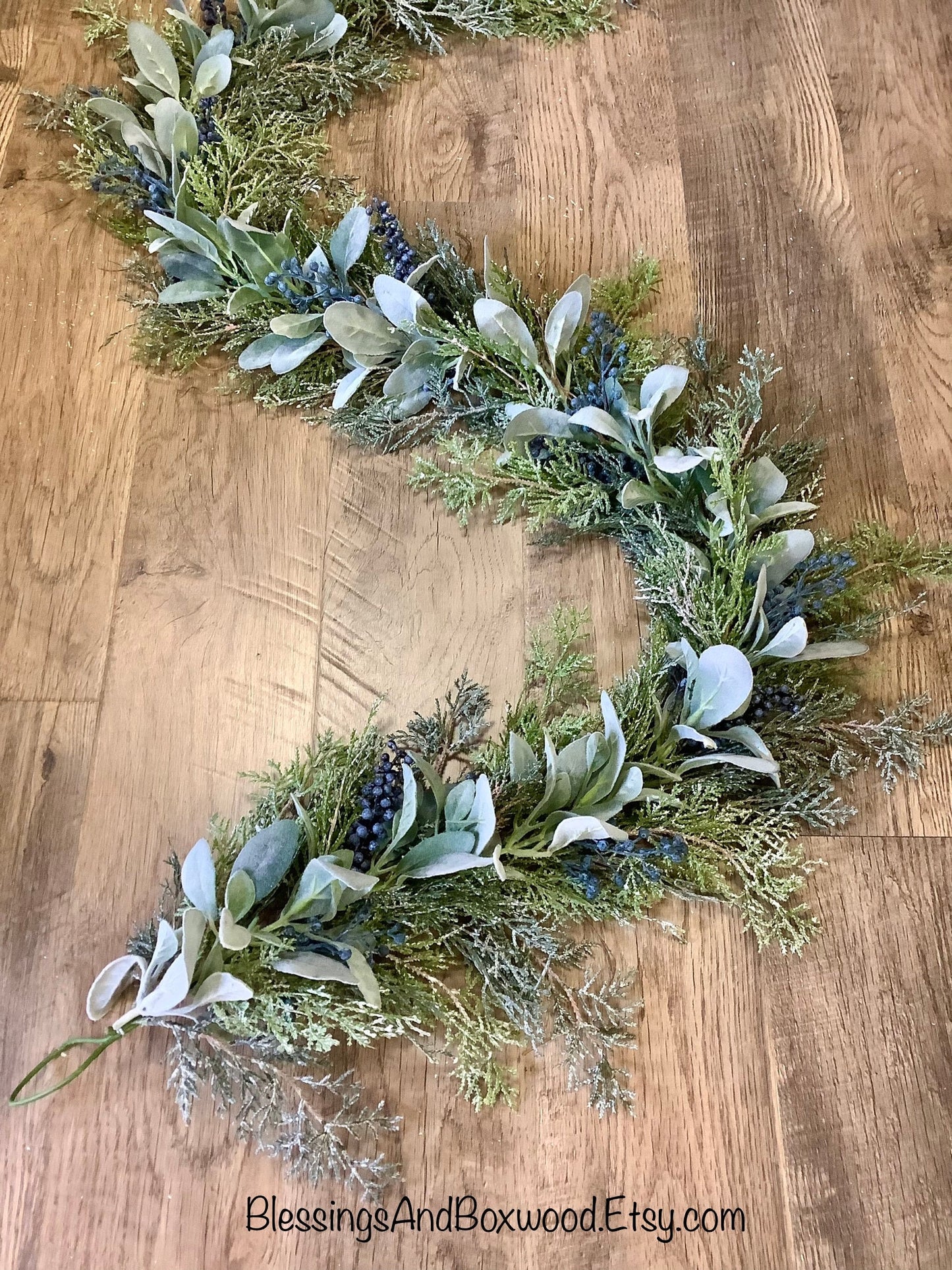Blue Juniper Garland, Lambs Ear Garland, Blue Winter Garland, Christmas Cedar Garland, Fireplace Mantle Decor, Farmhouse Decorations