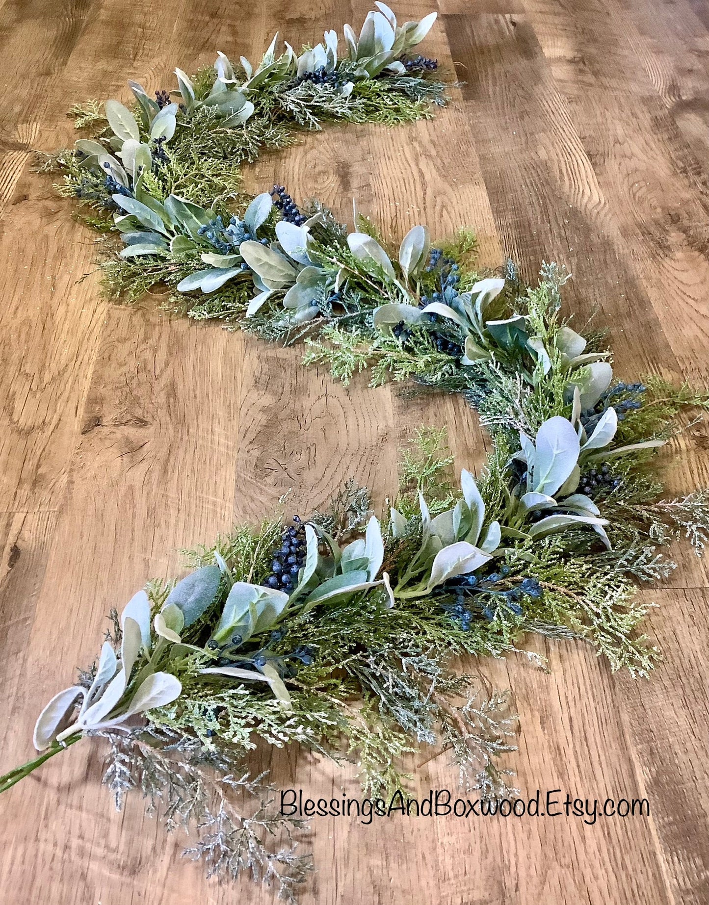 Blue Juniper Garland, Lambs Ear Garland, Blue Winter Garland, Christmas Cedar Garland, Fireplace Mantle Decor, Farmhouse Decorations