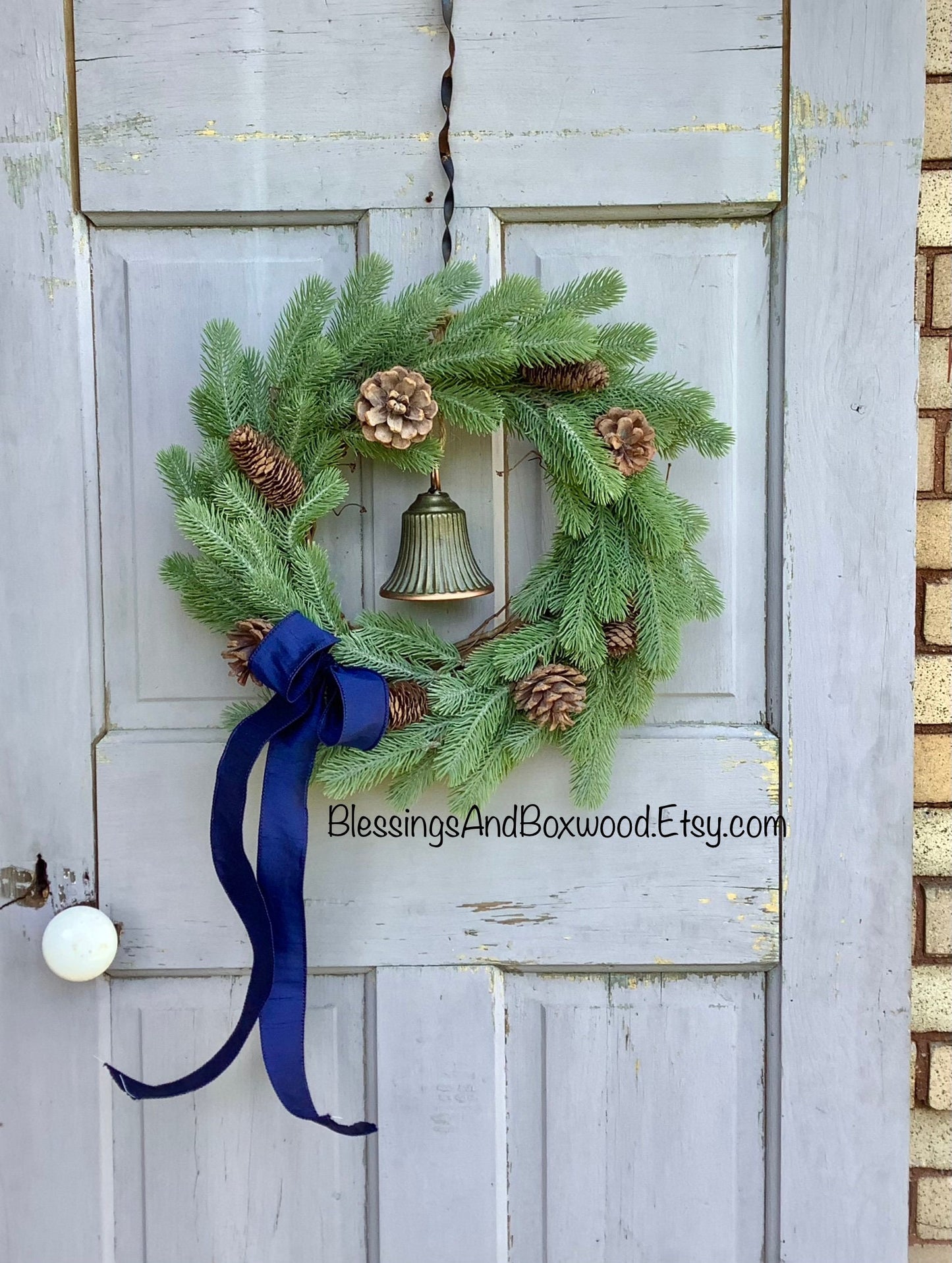 Christmas Wreath with Bells, Blue Christmas Wreath, Christmas Decor, Door Decorations