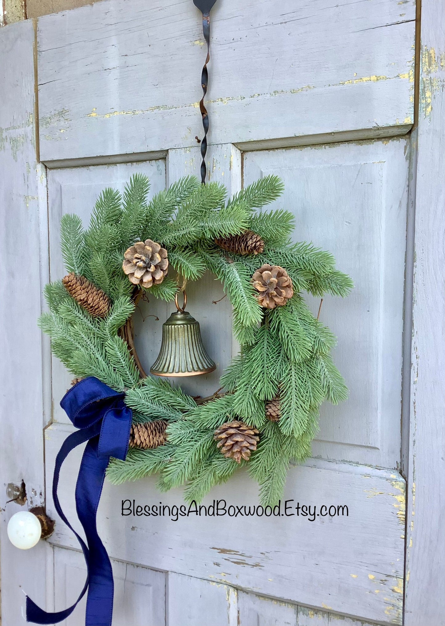 Christmas Wreath with Bells, Blue Christmas Wreath, Christmas Decor, Door Decorations
