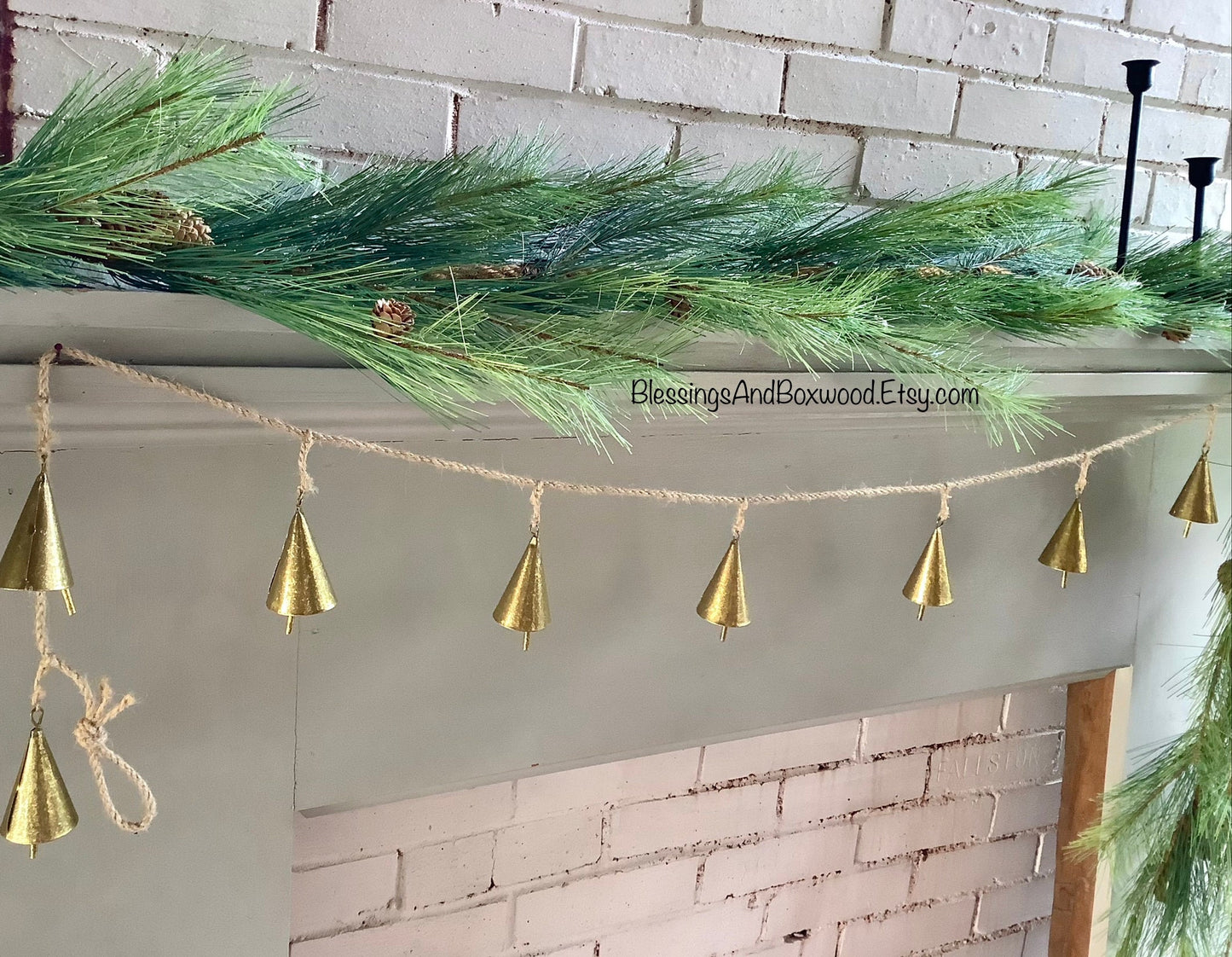 Jingle Bells Garland, Sleigh Bells Garland, Bells on a Rope, Gold Bells Garland for Mantle
