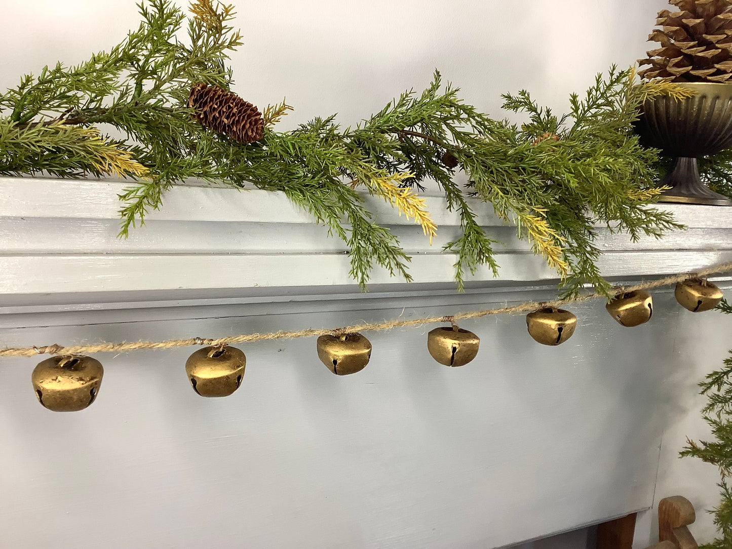 Gold Sleigh Bells Garland, Jingle Bells Garland, Bells on a Rope, Gold Bells Garland for Mantle