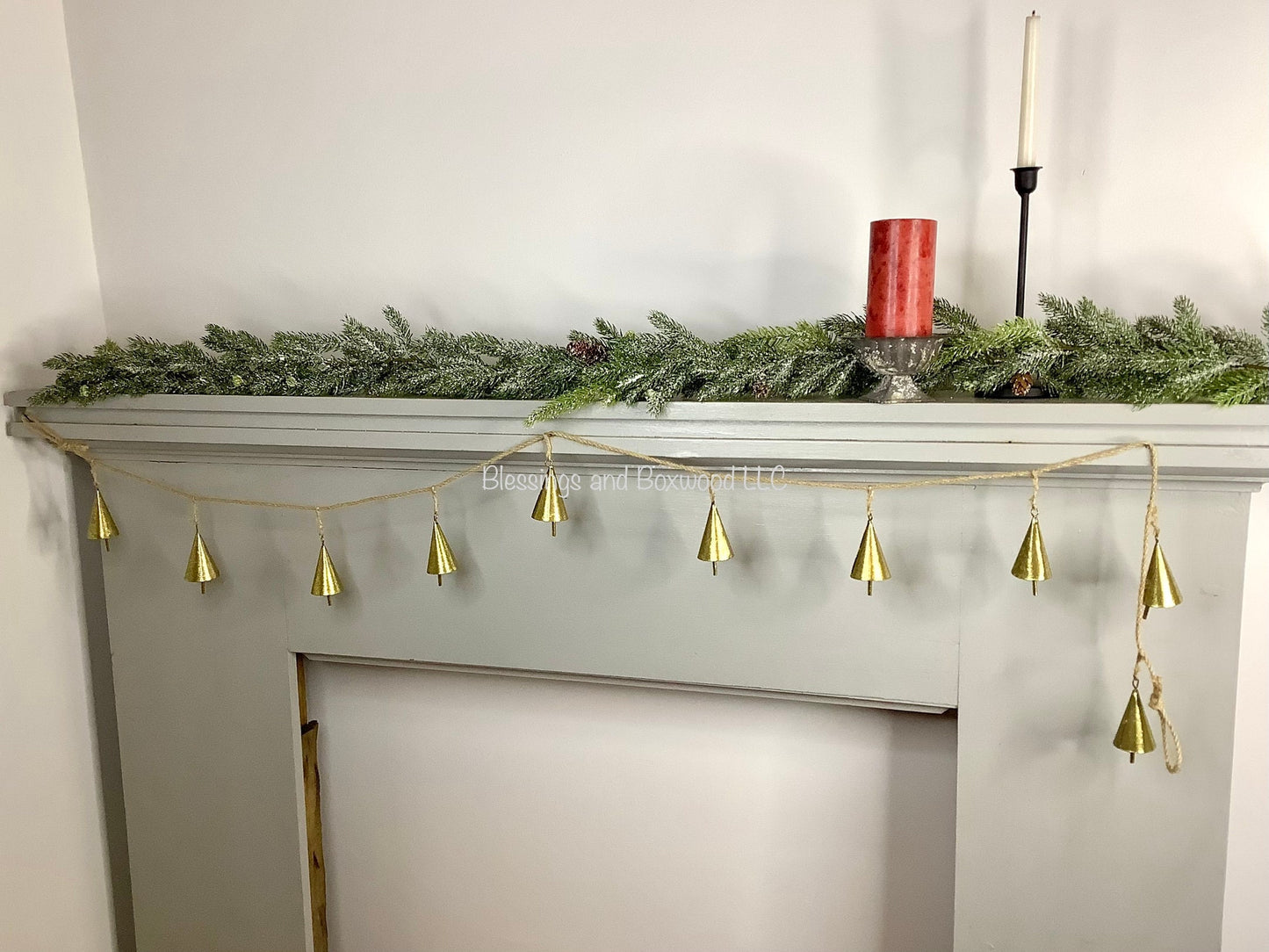 Gold Sleigh Bells Garland, Jingle Bells Garland, Bells on a Rope, Gold Bells Garland for Mantle