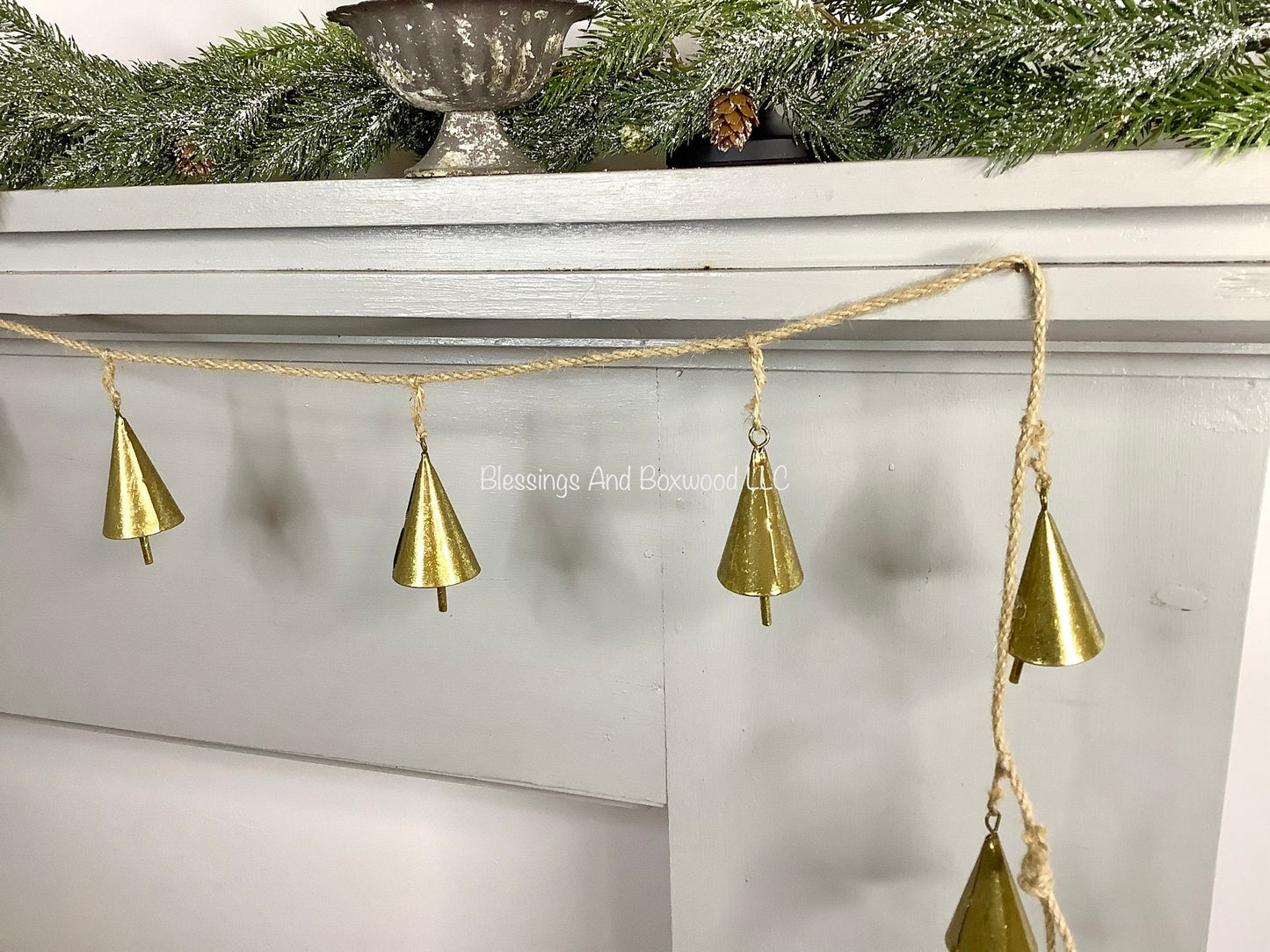 Gold Sleigh Bells Garland, Jingle Bells Garland, Bells on a Rope, Gold Bells Garland for Mantle