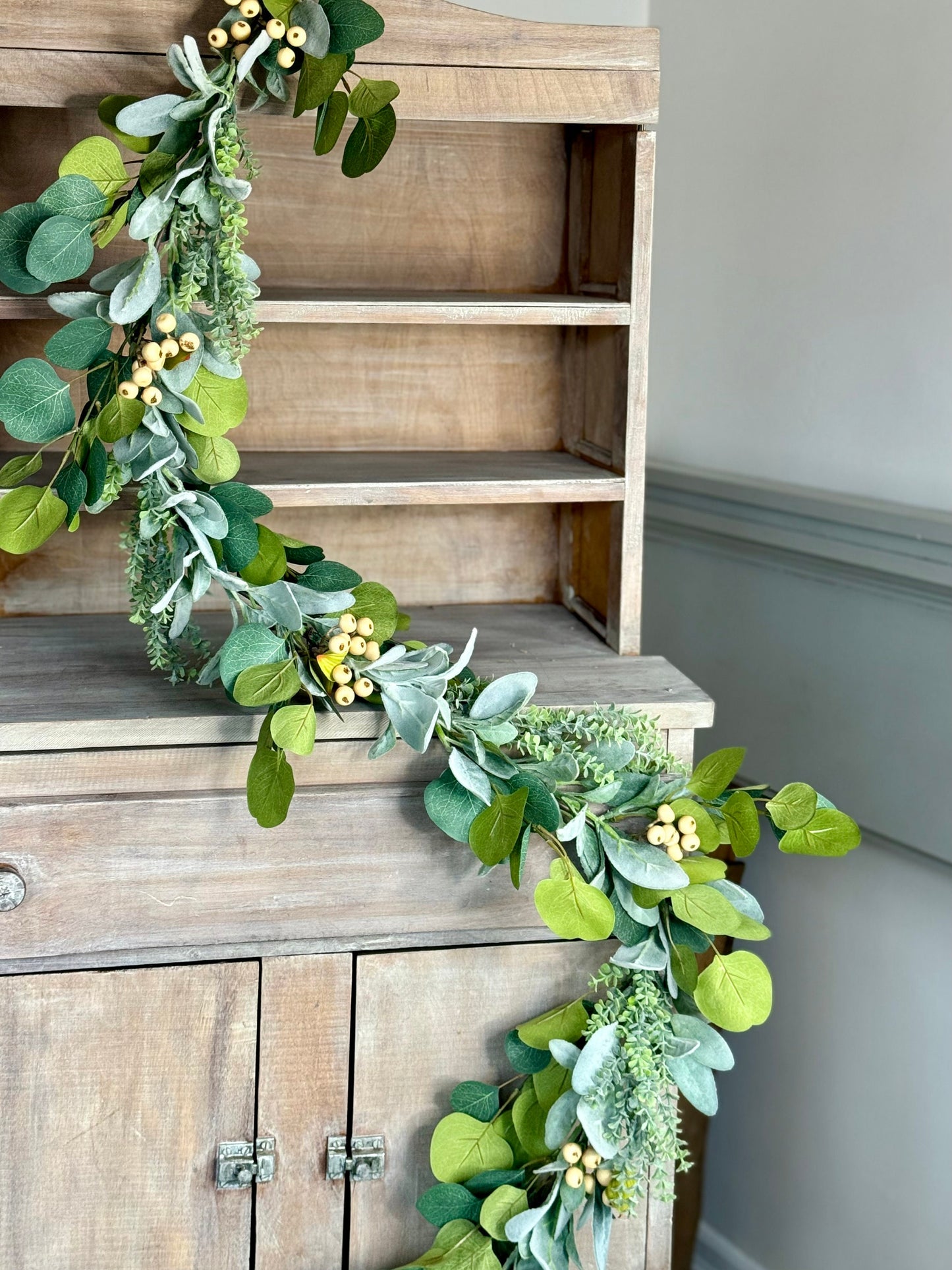 Lambs Ear Eucalyptus Garland, Garland for Mantle, Spring Garland, Summer Garland, Fireplace Decor, White Farmhouse Garland