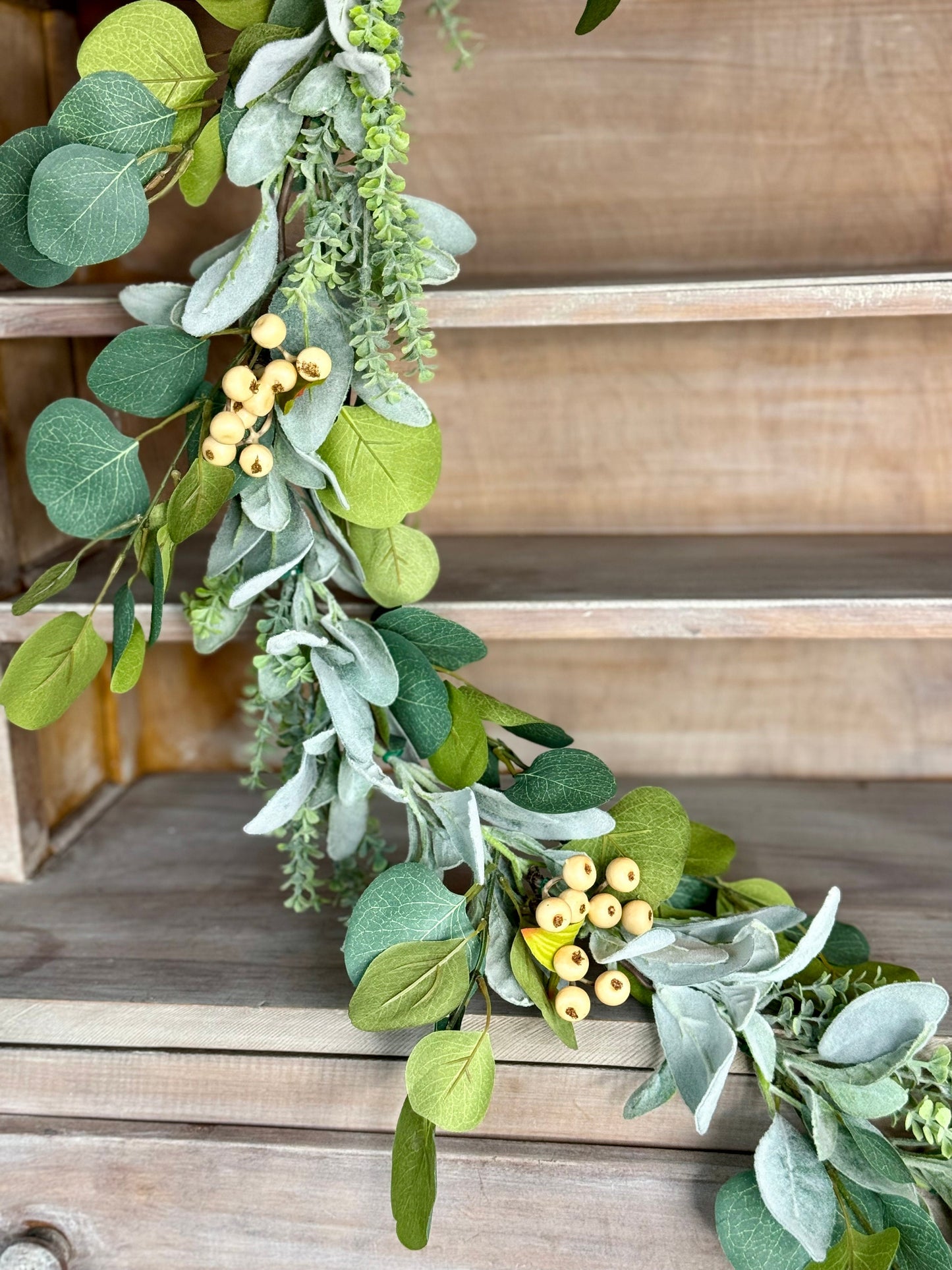 Lambs Ear Eucalyptus Garland, Garland for Mantle, Spring Garland, Summer Garland, Fireplace Decor, White Farmhouse Garland