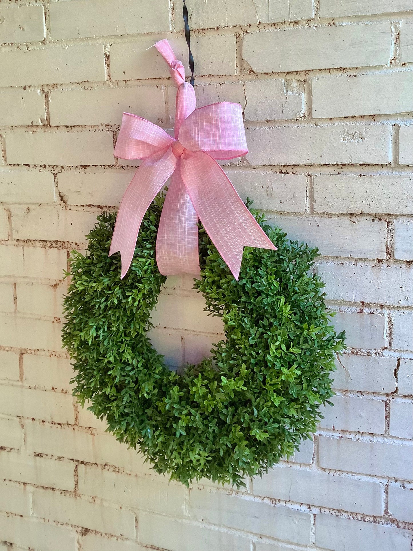 Pink Easter Boxwood Wreath, Spring Boxwood Wreath, Boxwood Wreath with Pink Bow, Window Wreath, Mothers Day Wreath, Everyday Door Wreath