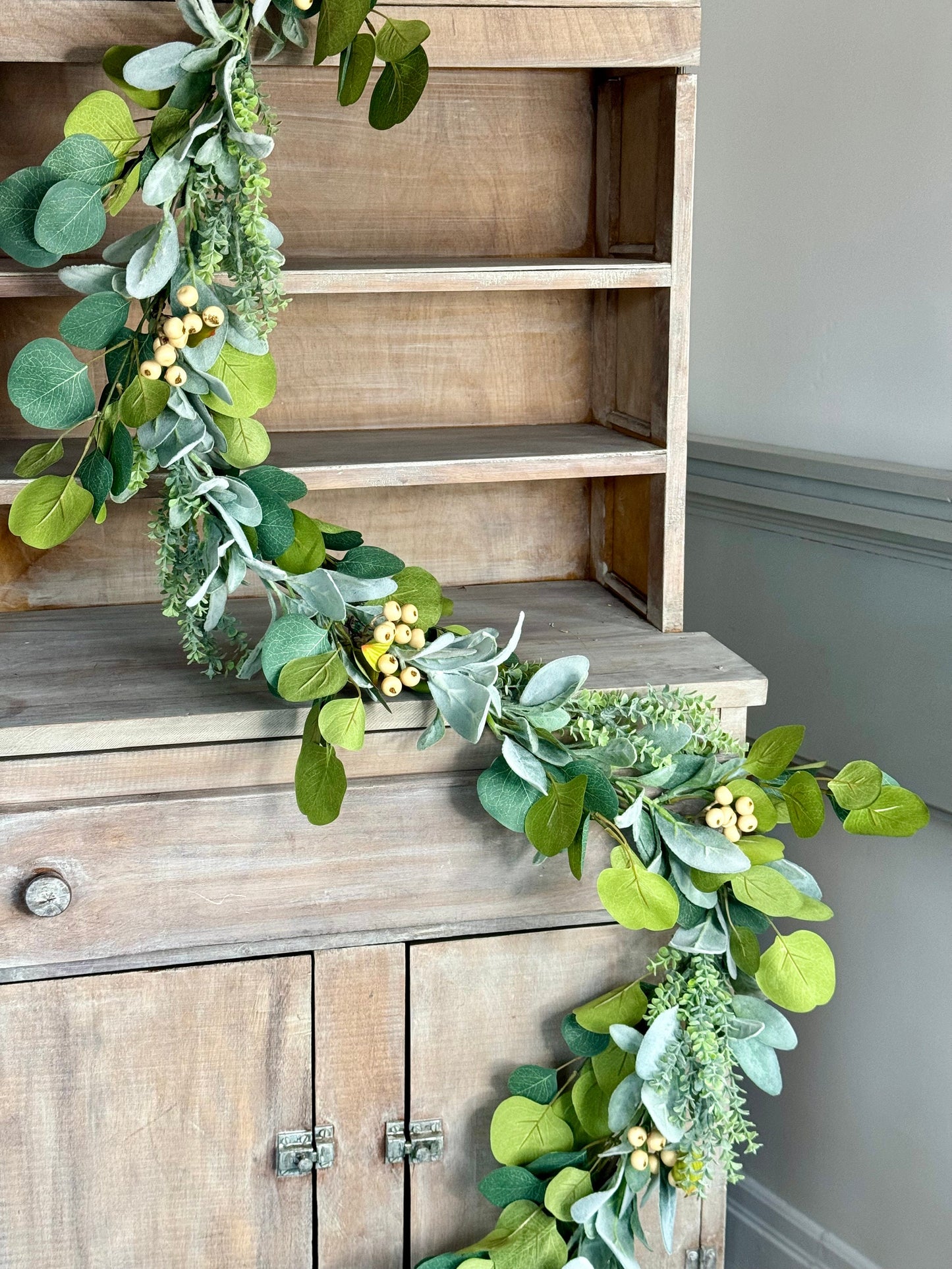 Lambs Ear Eucalyptus Garland, Garland for Mantle, Spring Garland, Summer Garland, Fireplace Decor, White Farmhouse Garland