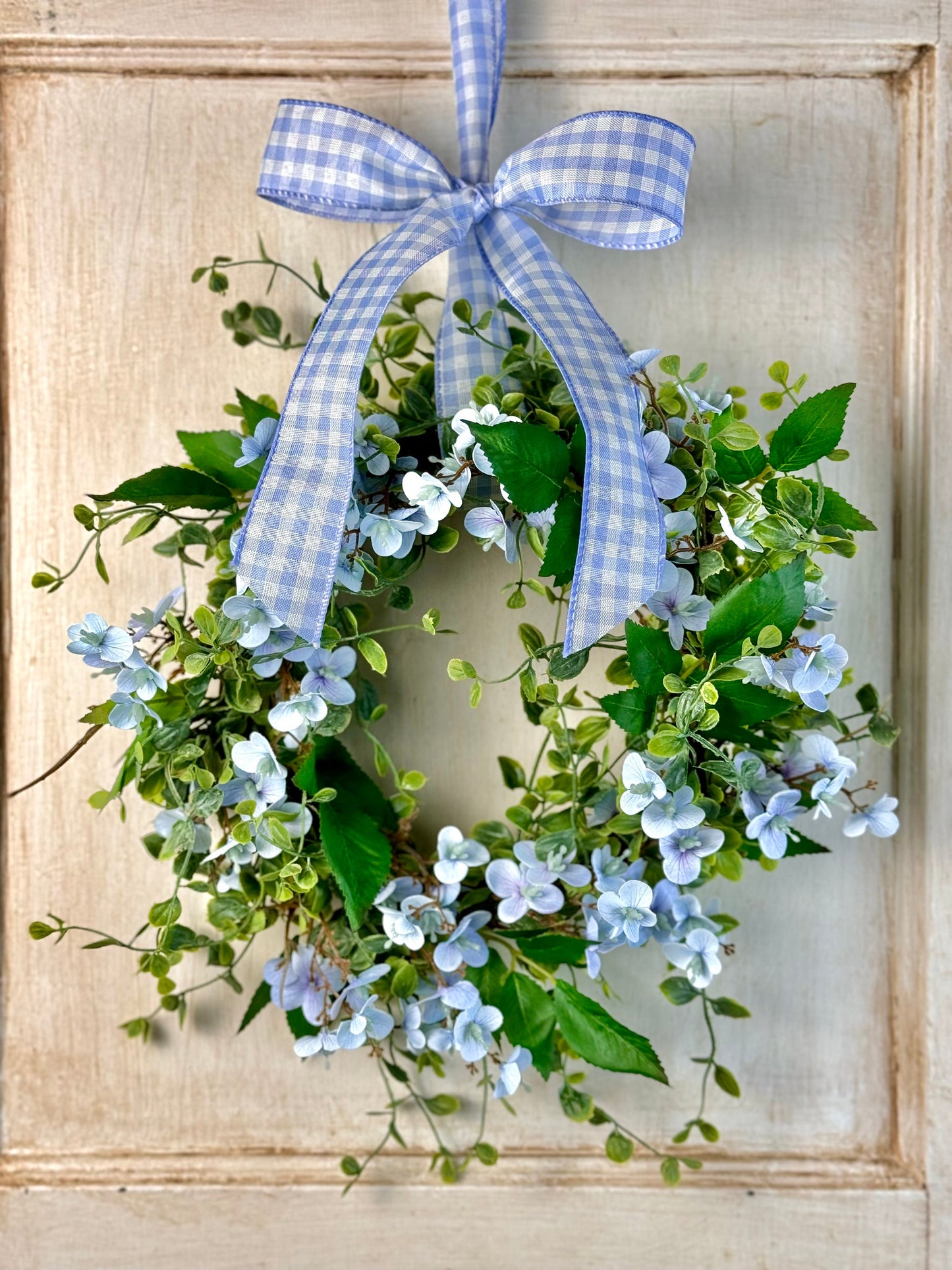 BEST SELLER! Blue Hydrangea Kitchen Wreath, Blue Farmhouse Candle Wreath, Window Wreath, Kitchen Cabinets, Mothers Day GIFT, Easter Decor