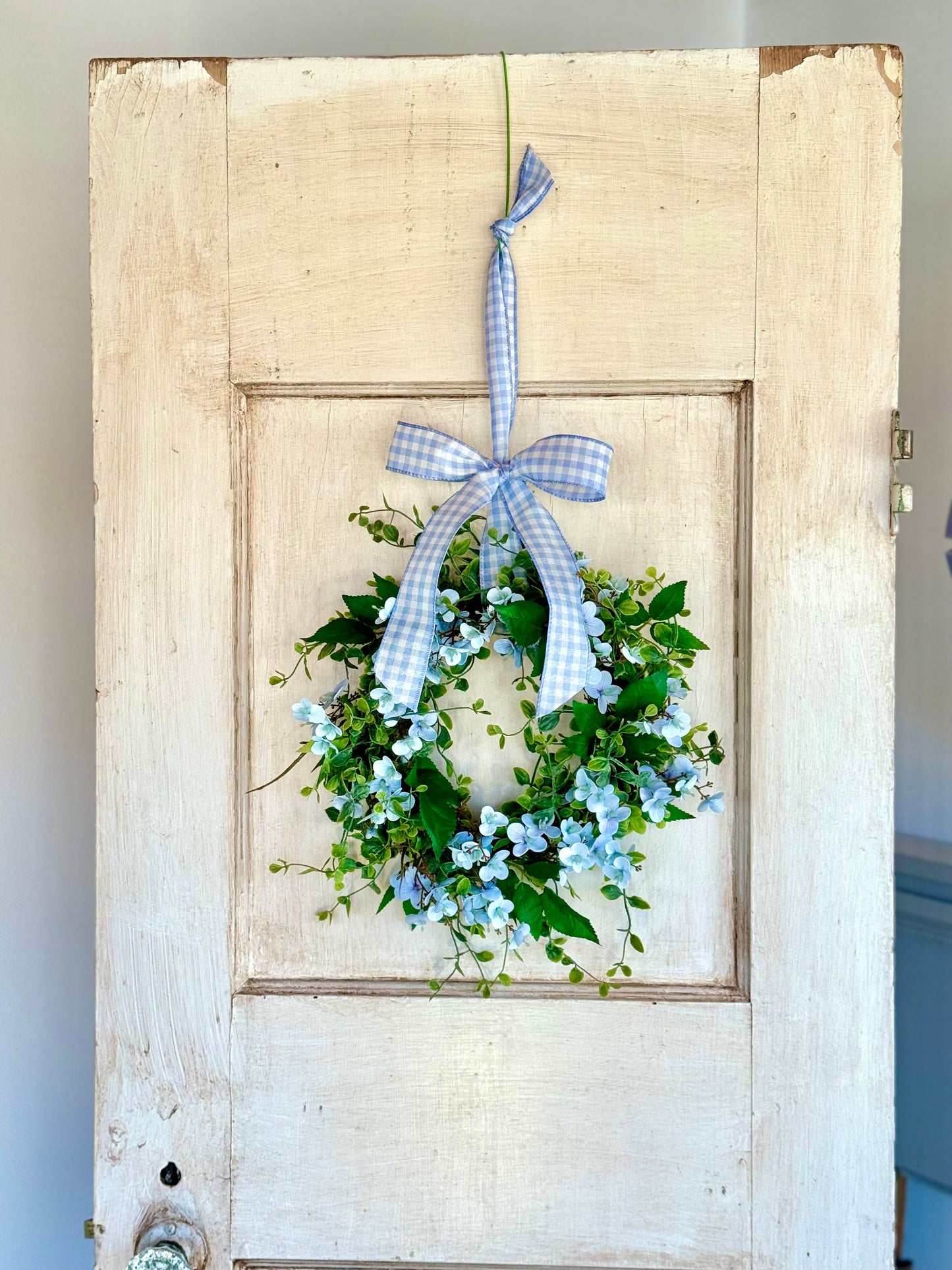Blue Hydrangea Kitchen Wreath, Blue Farmhouse Candle Wreath, Window Wreath, Kitchen Cabinets