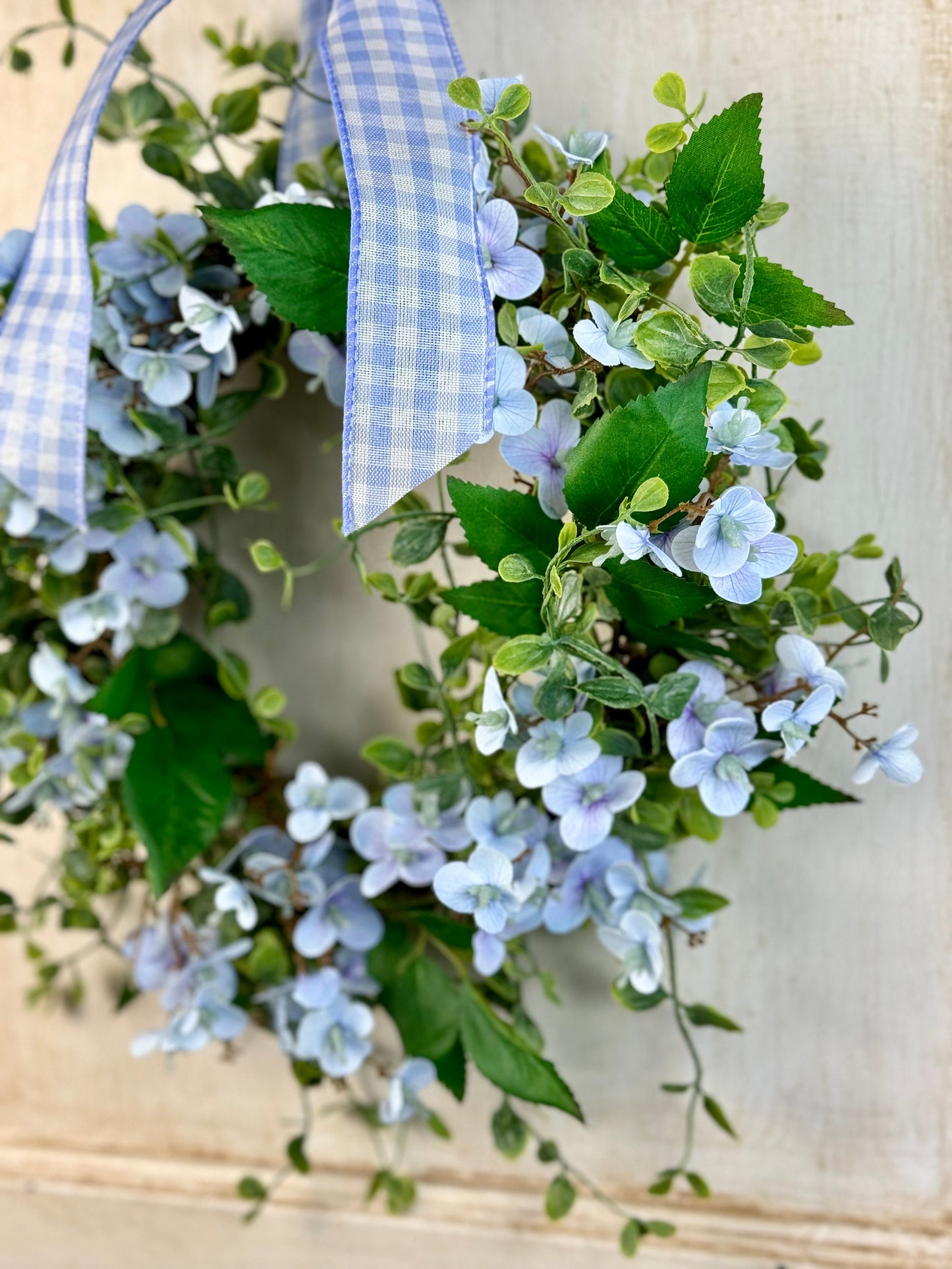 Blue Hydrangea Kitchen Wreath, Blue Farmhouse Candle Wreath, Window Wreath, Kitchen Cabinets