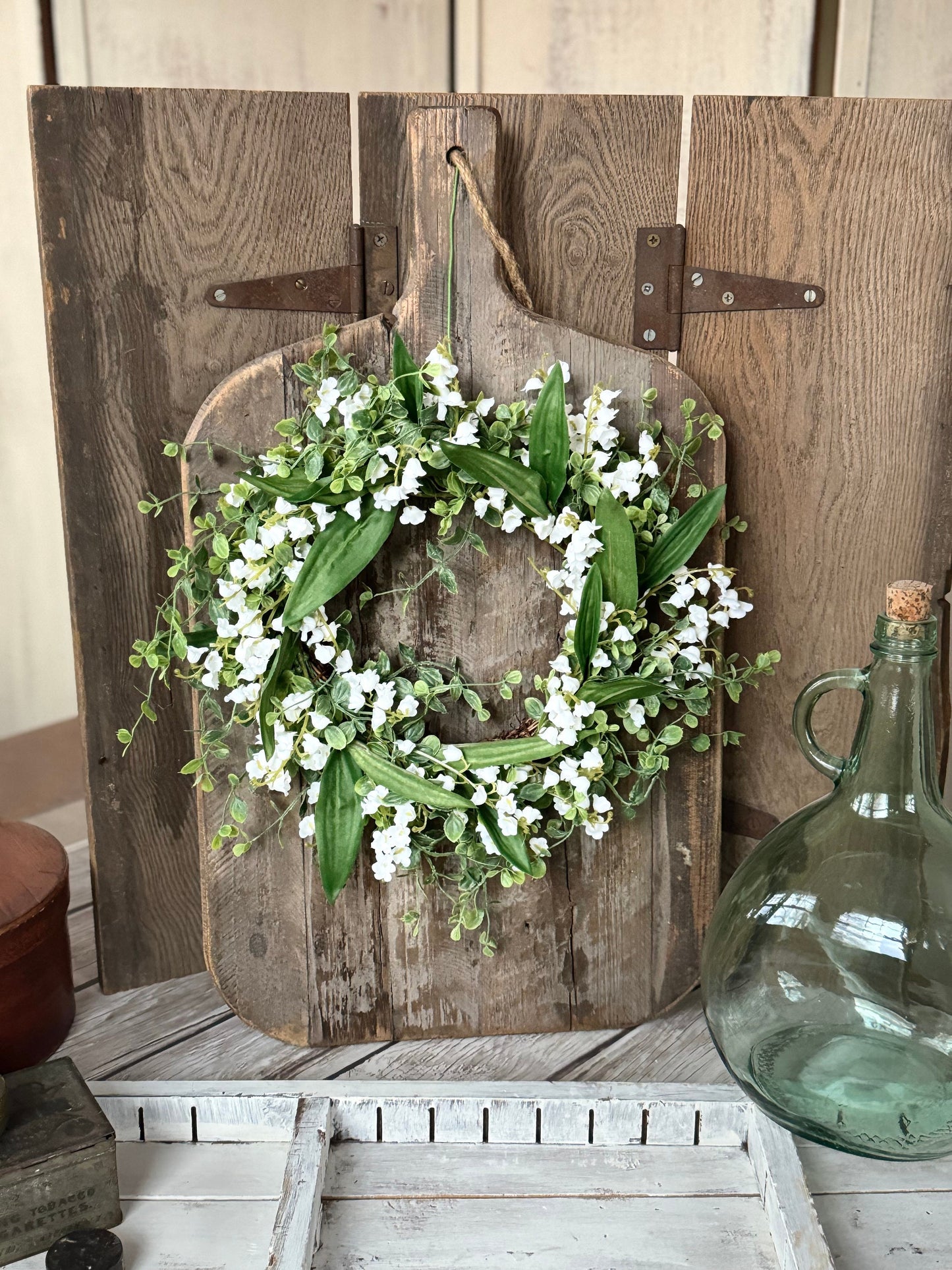 Lily of the Valley Flower Candle Wreath, Vintage Floral Farmhouse Candle Wreath, Kitchen Cabinets, Mothers Favorite Flower, White Wedding