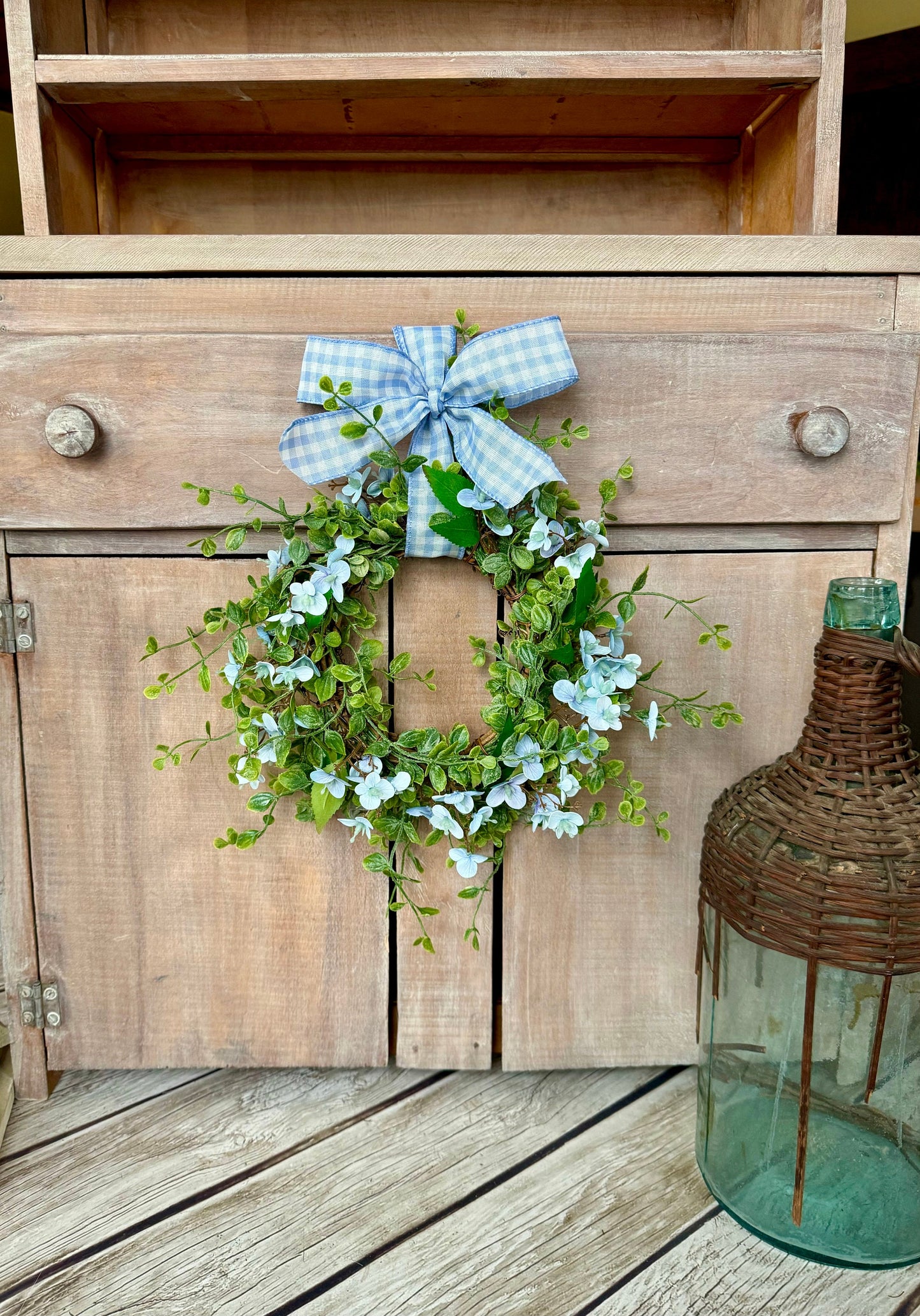 Blue Hydrangea Candle Wreath, Window Wreath, Kitchen Cabinets Wreath, Blue Hydrangea Decor, Spring Wreath Ring, Summer Candle Wreath