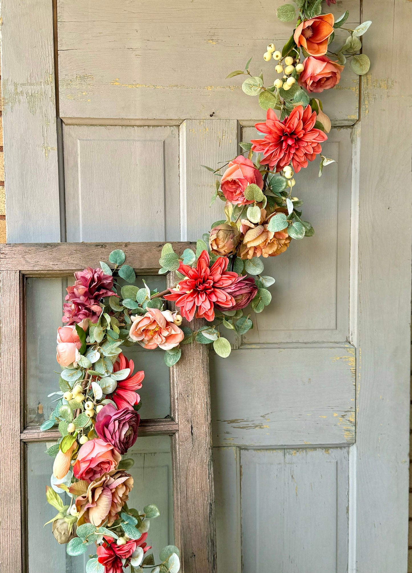 French Country Rose Garland, Floral Garland for Mantle, Cabbage Rose Garland, Wedding Garland, Rose Garden Decor, Romantic Floral