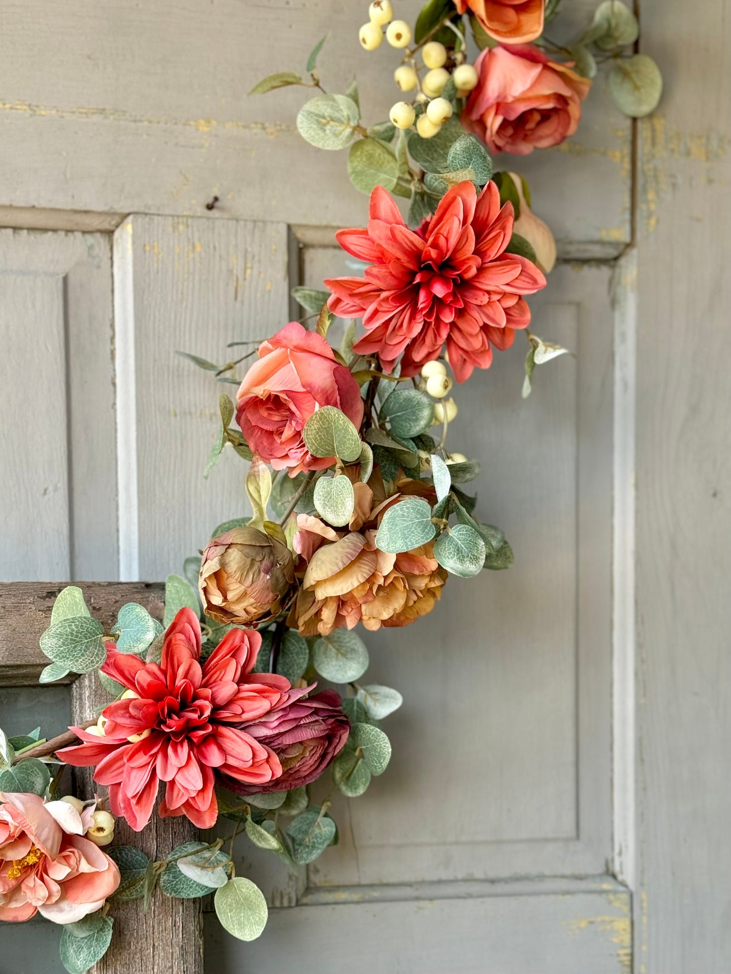 French Country Rose Garland, Floral Garland for Mantle, Cabbage Rose Garland, Wedding Garland, Rose Garden Decor, Romantic Floral