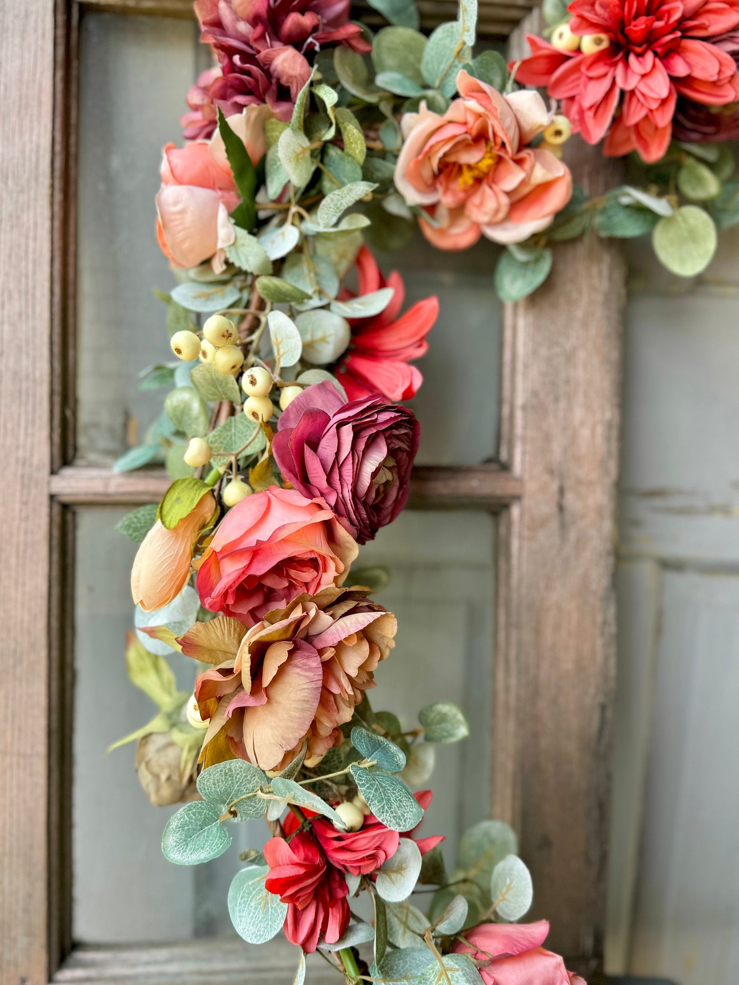 French Country Rose Garland, Floral Garland for Mantle, Cabbage Rose Garland, Wedding Garland, Rose Garden Decor, Romantic Floral