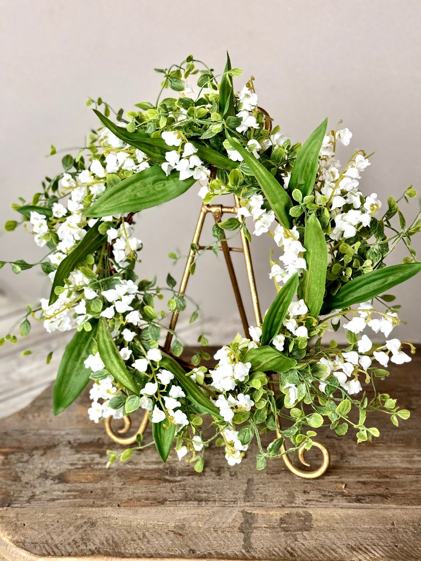 Lily of the Valley Flower Candle Wreath, Vintage Floral Farmhouse Candle Wreath, Kitchen Cabinets, Mothers Favorite Flower, White Wedding