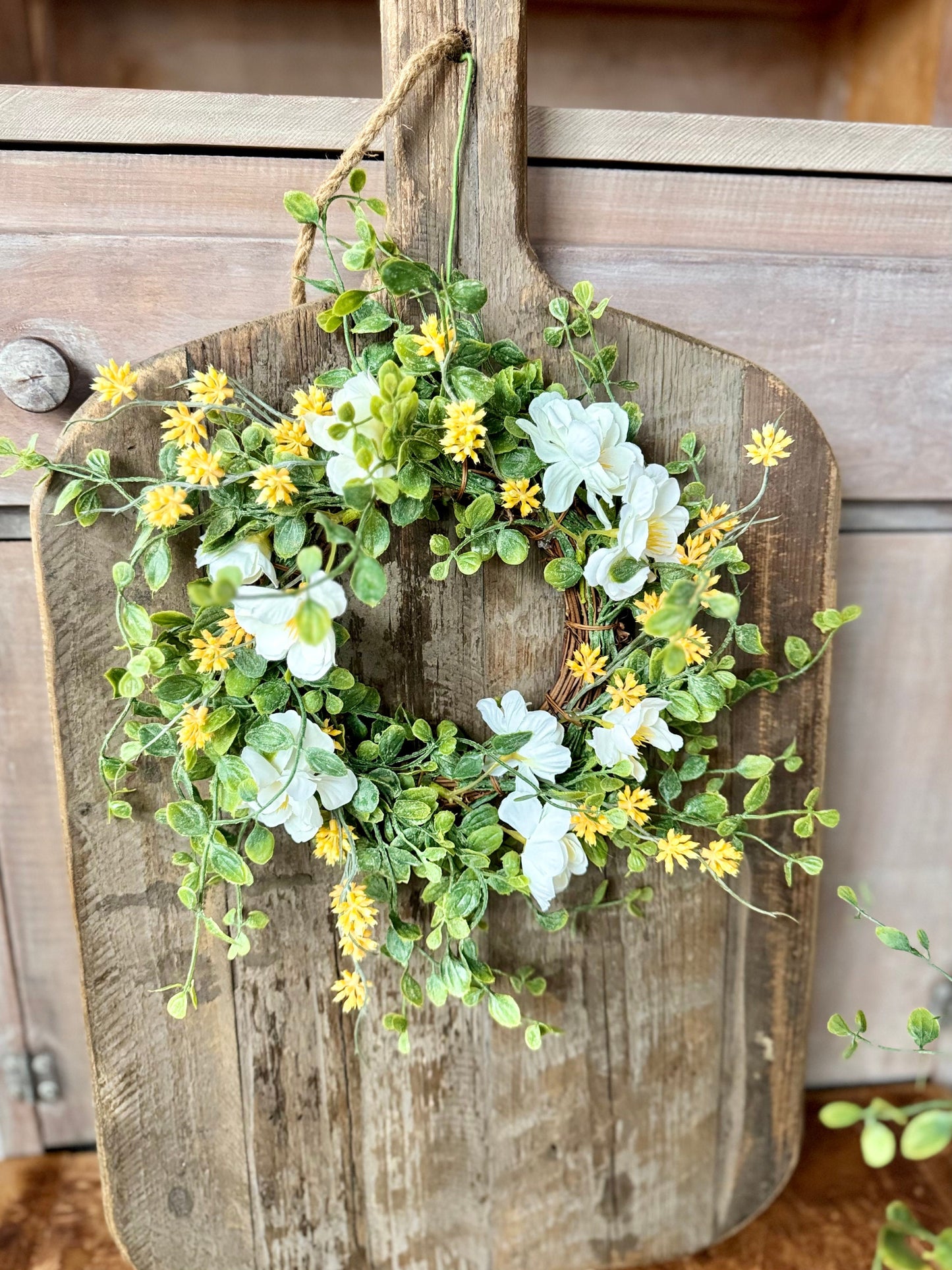 White Flower Candle Wreath, Yellow White Table Wreath, Kitchen Cabinets, Yellow Berry Wreath