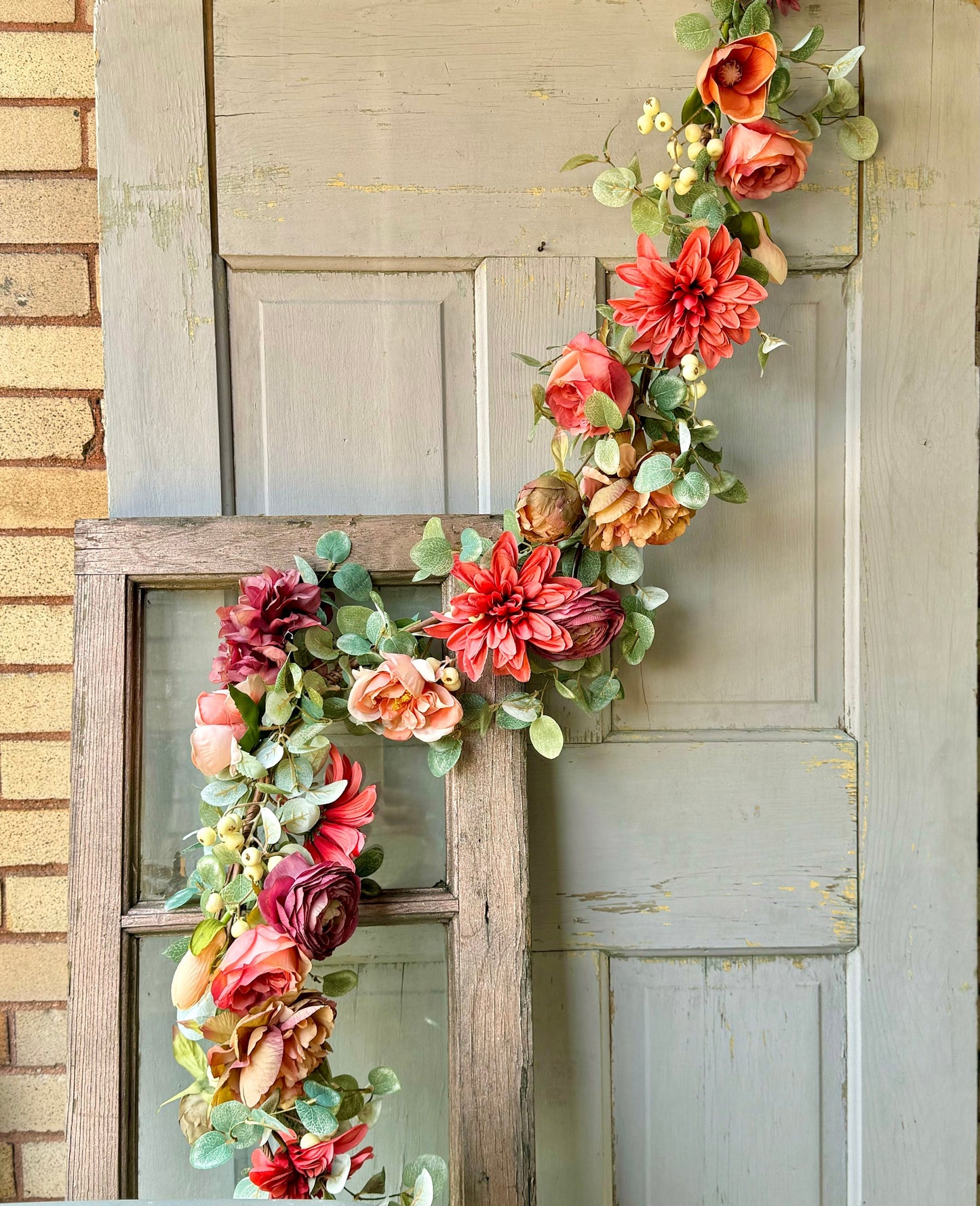 French Country Rose Garland, Floral Garland for Mantle, Cabbage Rose Garland, Wedding Garland, Rose Garden Decor, Romantic Floral