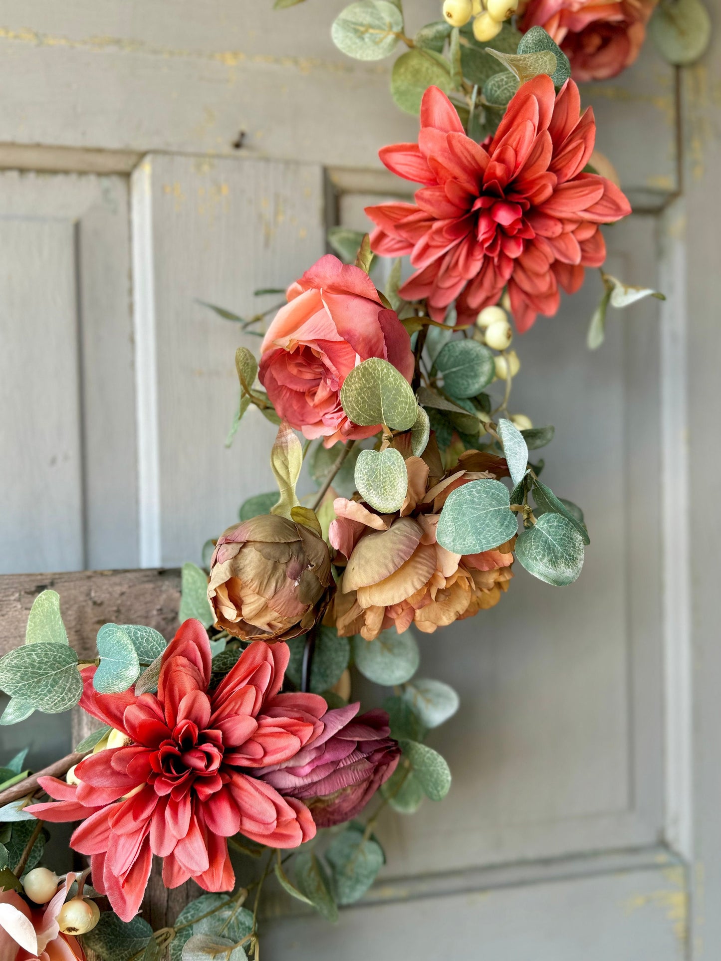 French Country Rose Garland, Floral Garland for Mantle, Cabbage Rose Garland, Wedding Garland, Rose Garden Decor, Romantic Floral