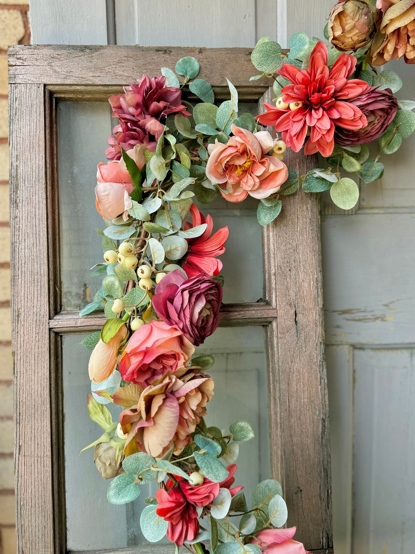 French Country Rose Garland, Floral Garland for Mantle, Cabbage Rose Garland, Wedding Garland, Rose Garden Decor, Romantic Floral