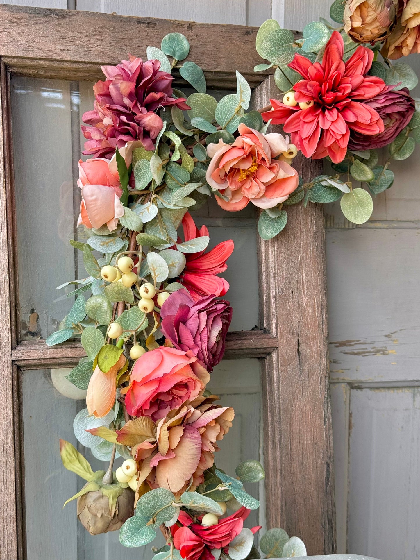 French Country Rose Garland, Floral Garland for Mantle, Cabbage Rose Garland, Wedding Garland, Rose Garden Decor, Romantic Floral