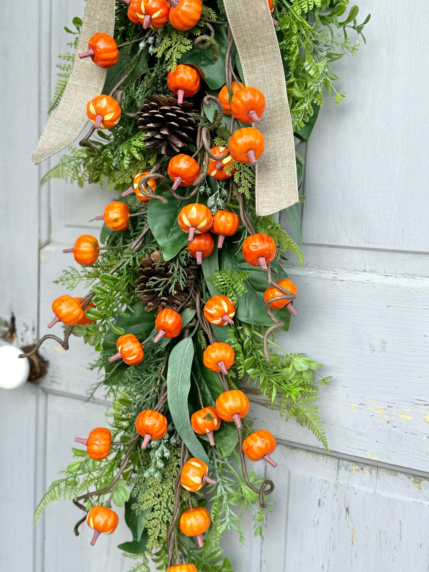 Fall Wreath Swag, Pumpkin Door Wreath, Fall Pumpkin Swag, Thanksgiving Harvest Decorations, Farmhouse Decor