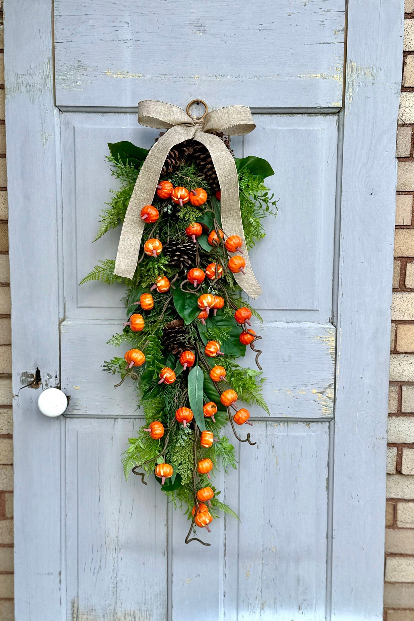 Fall Wreath Swag, Pumpkin Door Wreath, Fall Pumpkin Swag, Thanksgiving Harvest Decorations, Farmhouse Decor