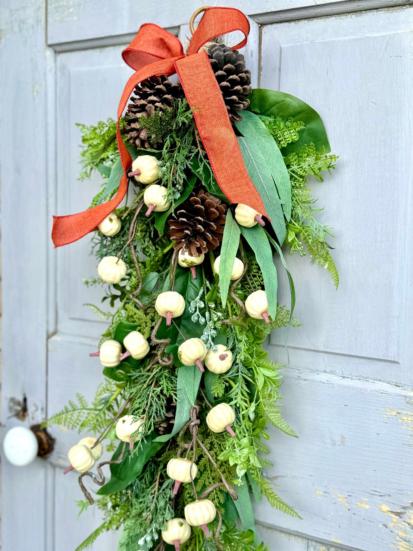 Fall Wreath Swag, Pumpkin Door Wreath, Fall Pumpkin Swag, Thanksgiving Harvest Decorations, Farmhouse Decor