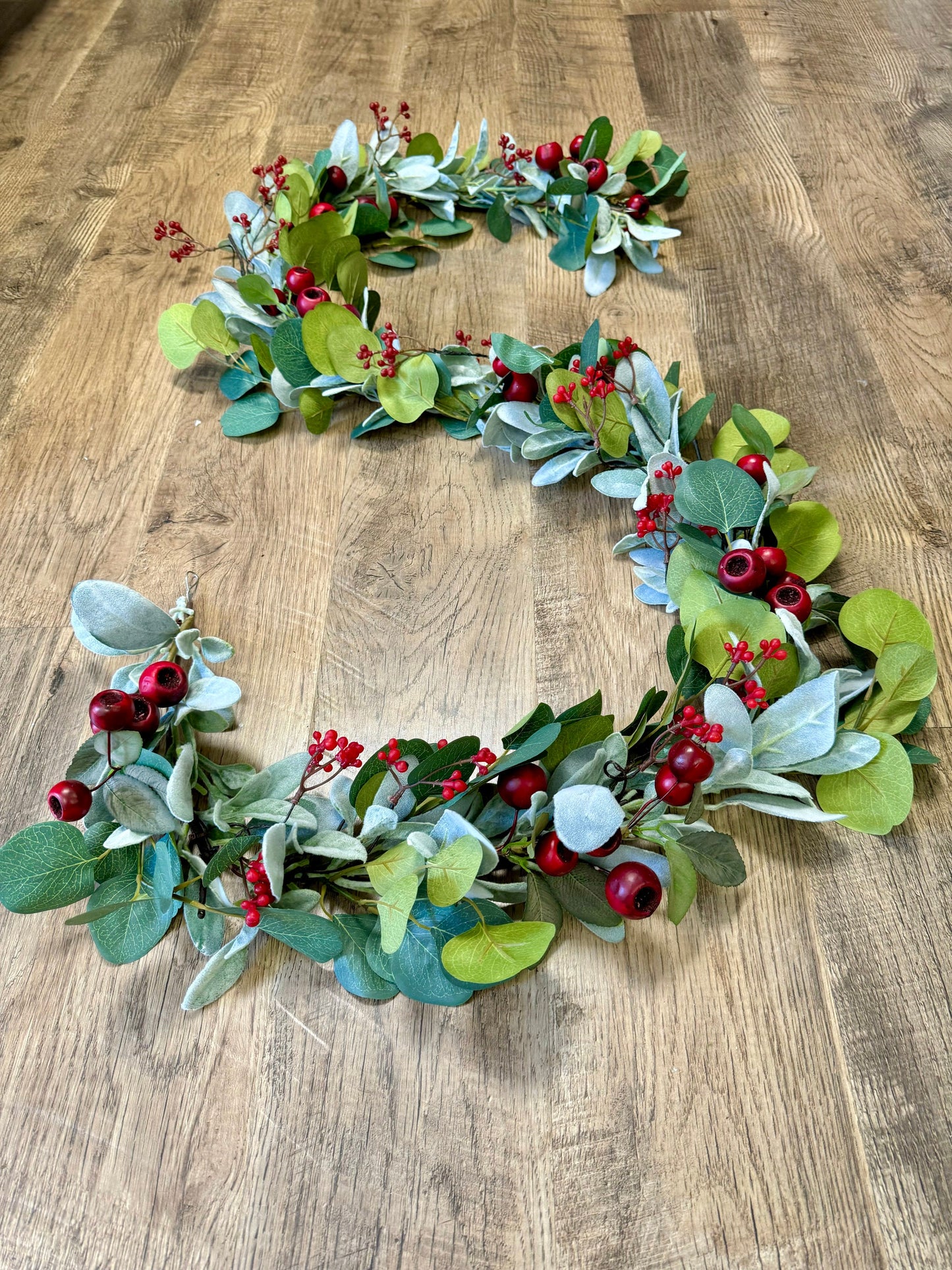 Christmas Lambs Ear Garland, Red Christmas Berry Garland, Table Garland, Kitchen Cabinets Decor, Banister Garland, Fireplace Mantle Garland