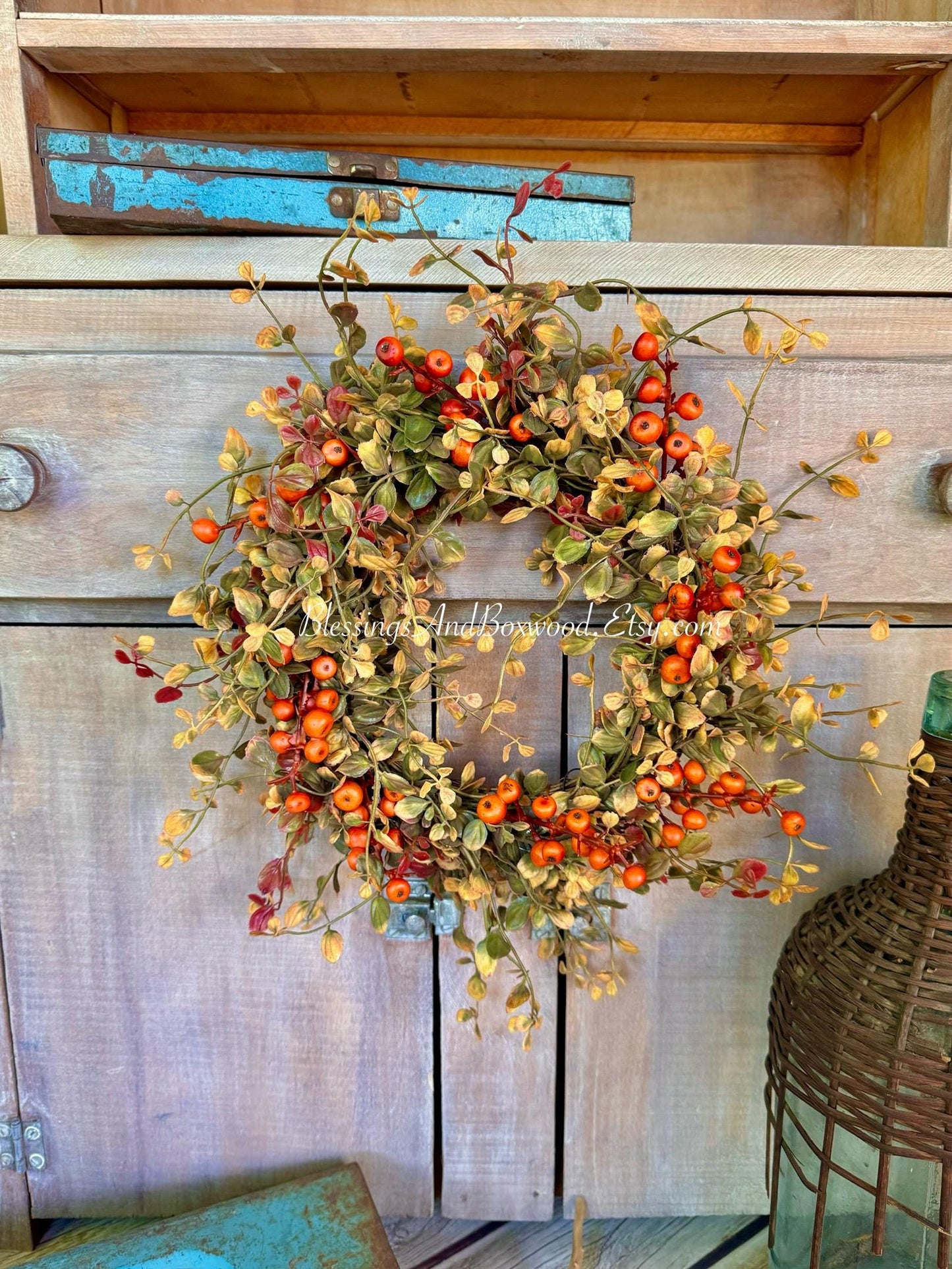 Fall Berry Accent Wreath Ring, Fall Kitchen Cabinet Wreath, Fall Bog Wreath, Thanksgiving Table Accent, Harvest Decor