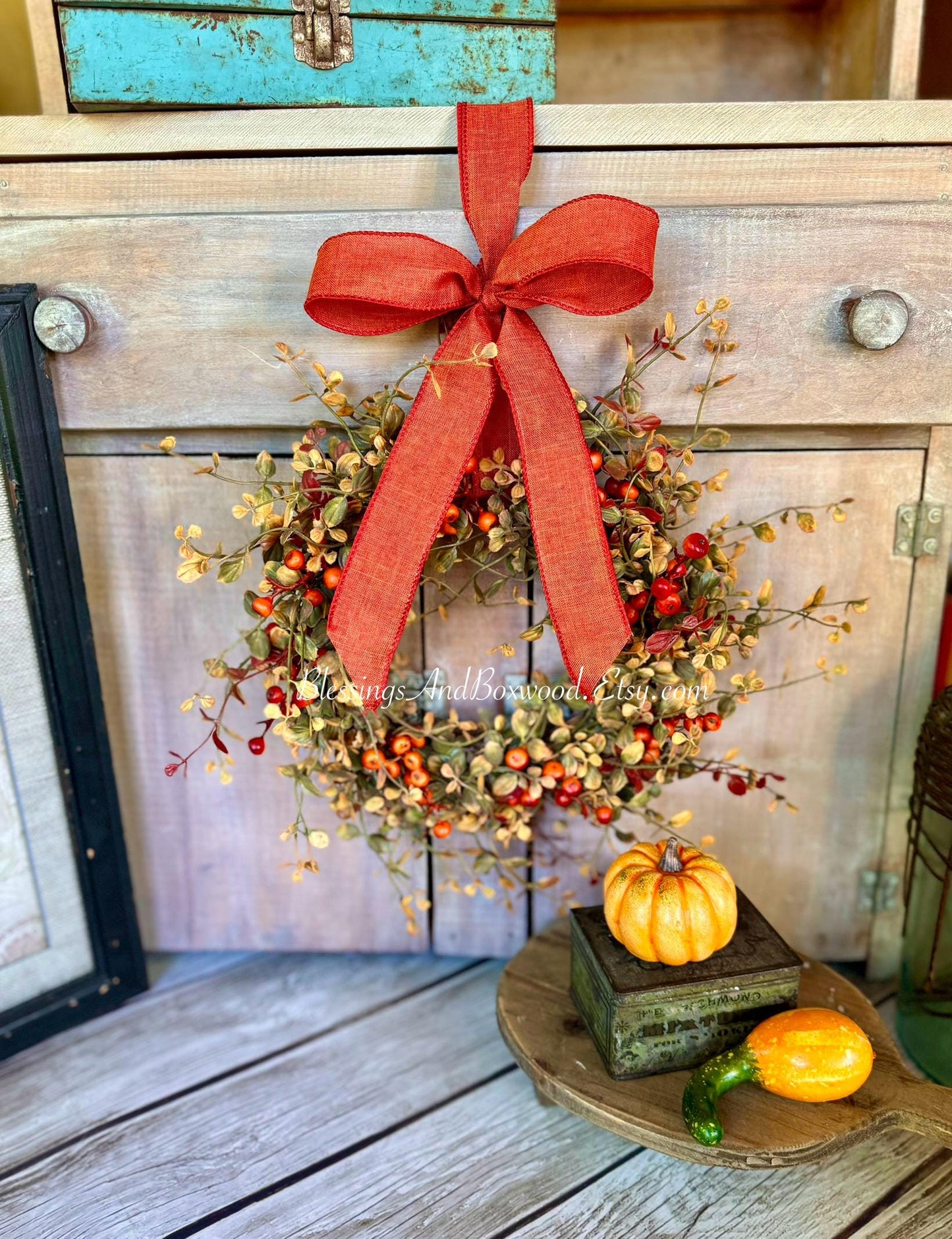 Fall Berry Accent Wreath Ring, Fall Kitchen Cabinet Wreath, Fall Bog Wreath, Thanksgiving Table Accent, Harvest Decor