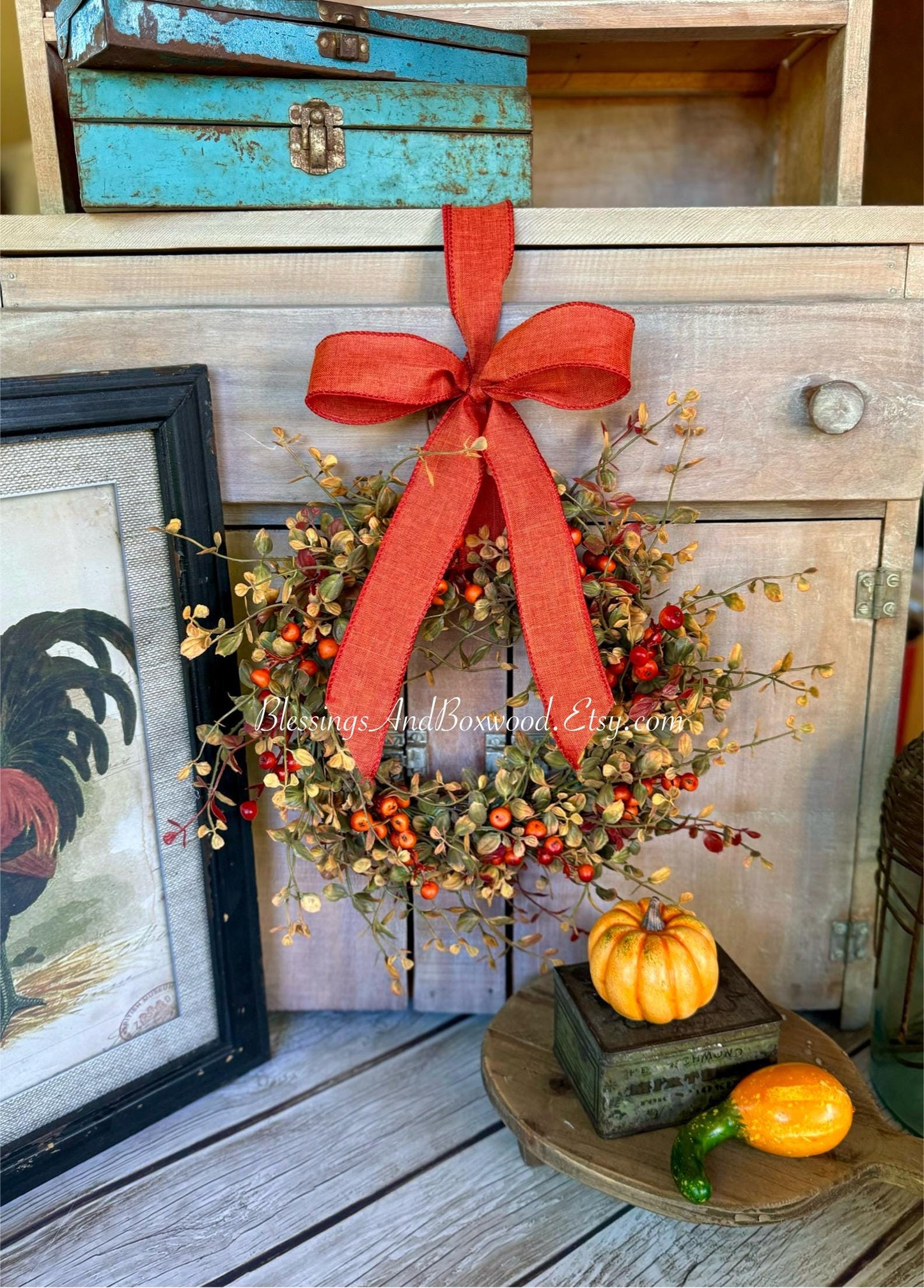 Fall Berry Accent Wreath Ring, Fall Kitchen Cabinet Wreath, Fall Bog Wreath, Thanksgiving Table Accent, Harvest Decor