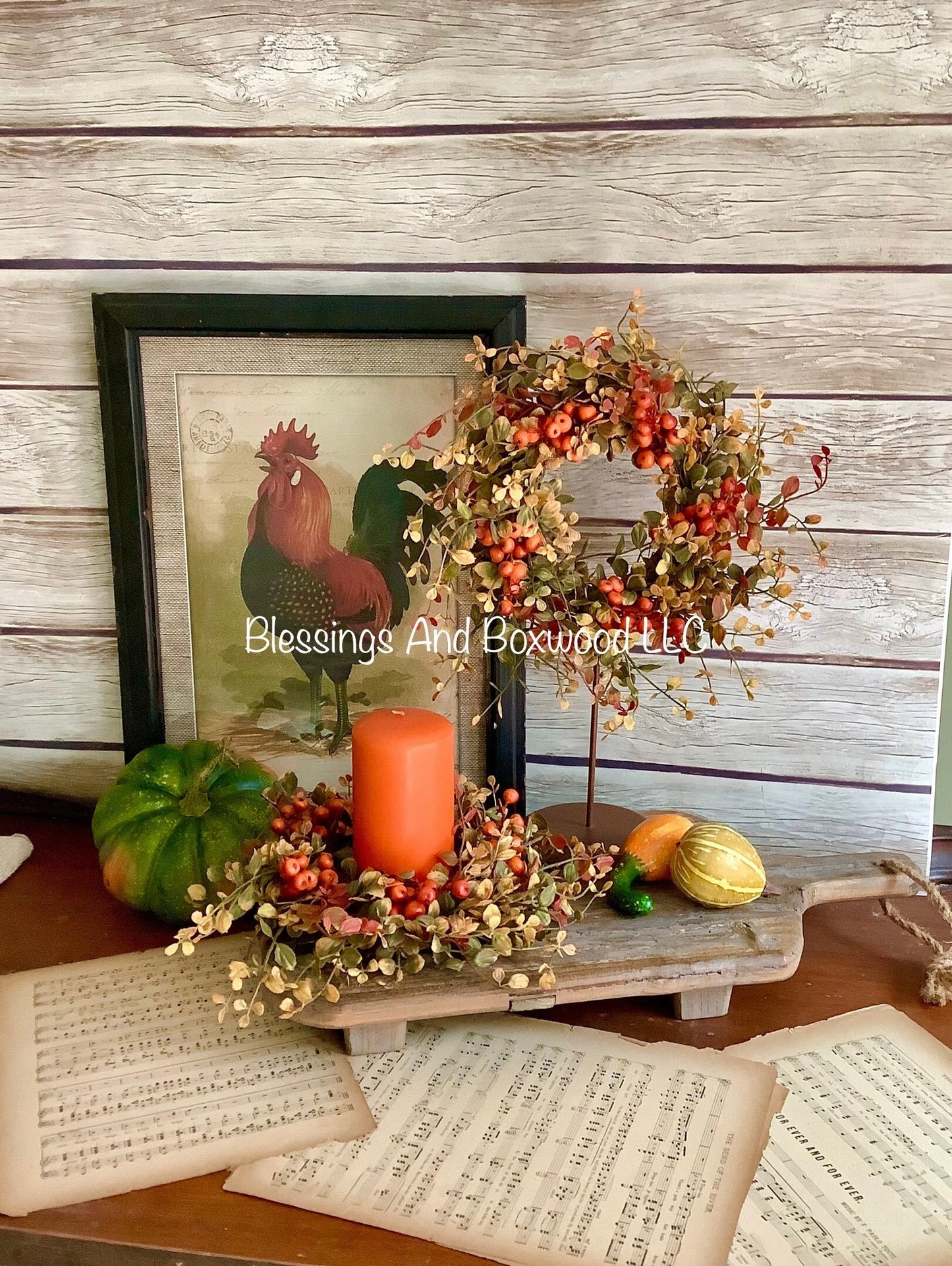 Fall Berry Candle Wreath Ring, Fall Bog Wreath, Thanksgiving Table Accent, Harvest Decor, Modern Farmhouse Decor